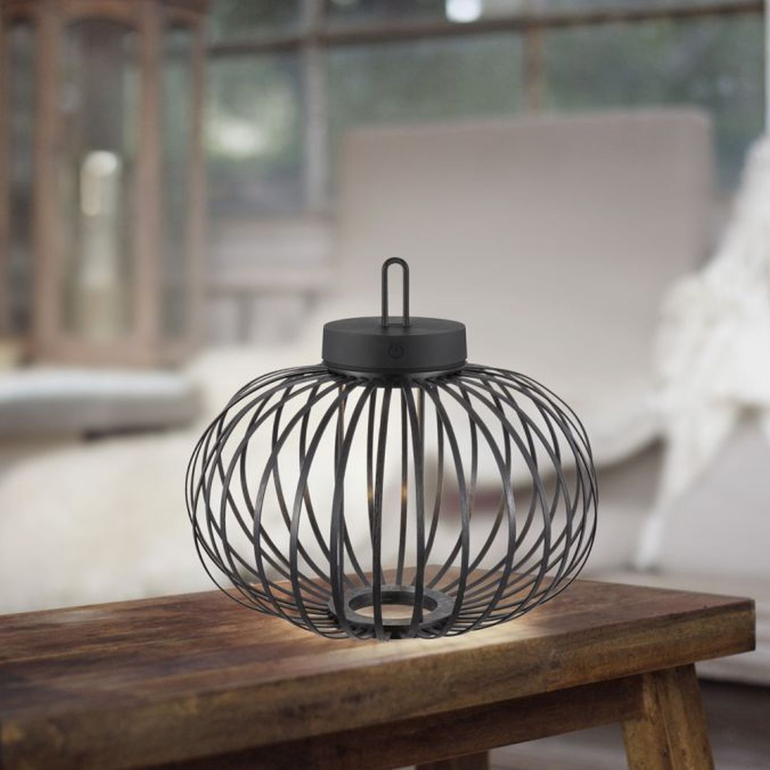 LED Akku Tischleuchte IP44 Schwarz Dimmer Touch 33 cm Lampe