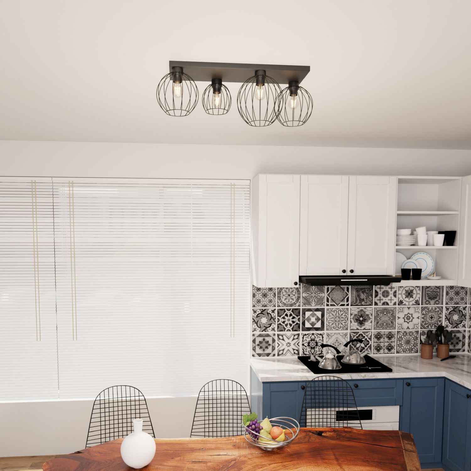 Deckenlampe Retro Schwarz Draht E27 3-flmg 70 cm lang