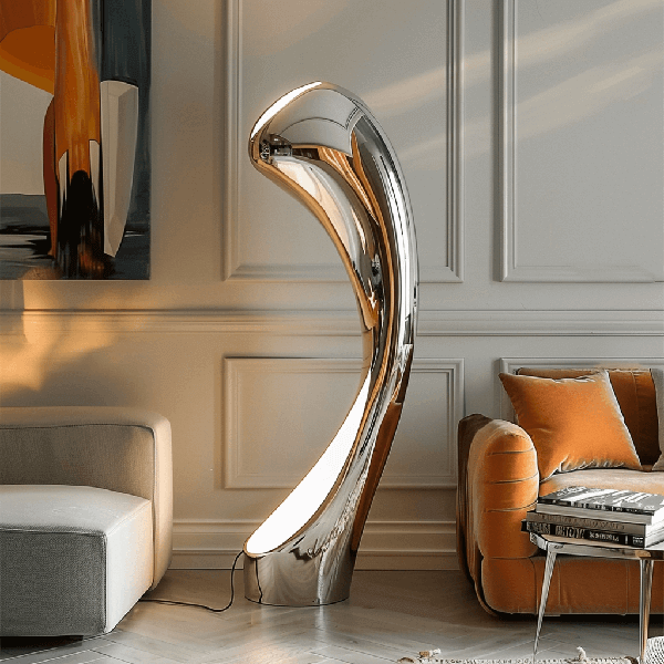 Designerlampen fußbodenlampe, Chrom, gekrümmtes design, modern, Beleuchtung