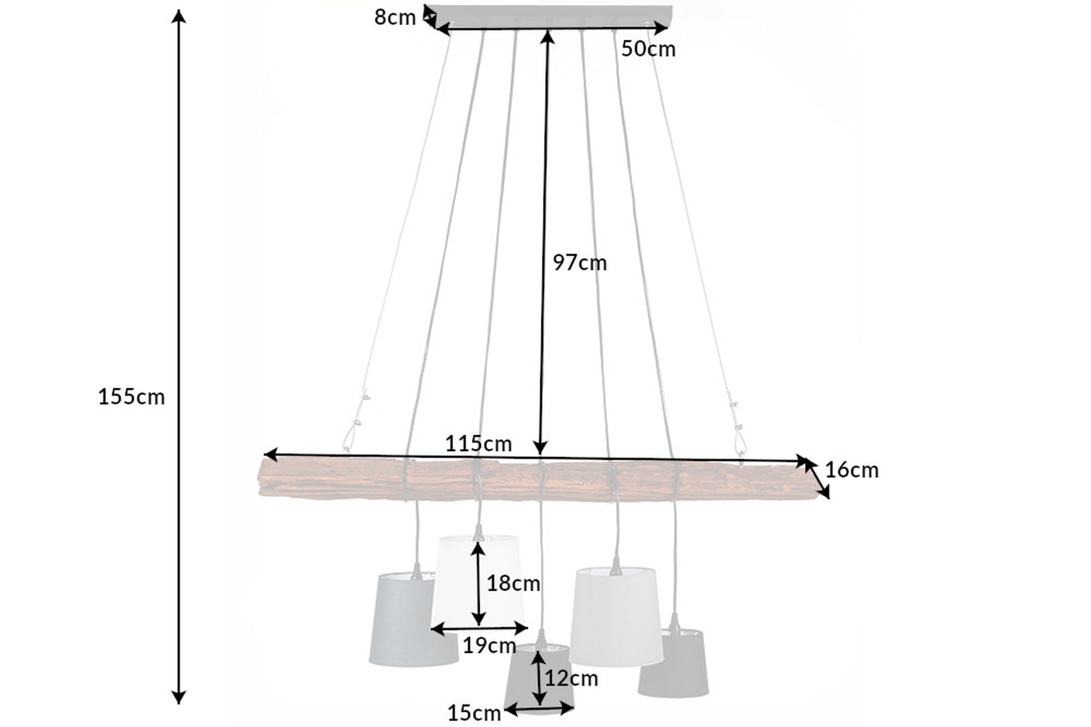 Längliche Pendelleuchte Stoff Holz 115 cm E14 dekorativ