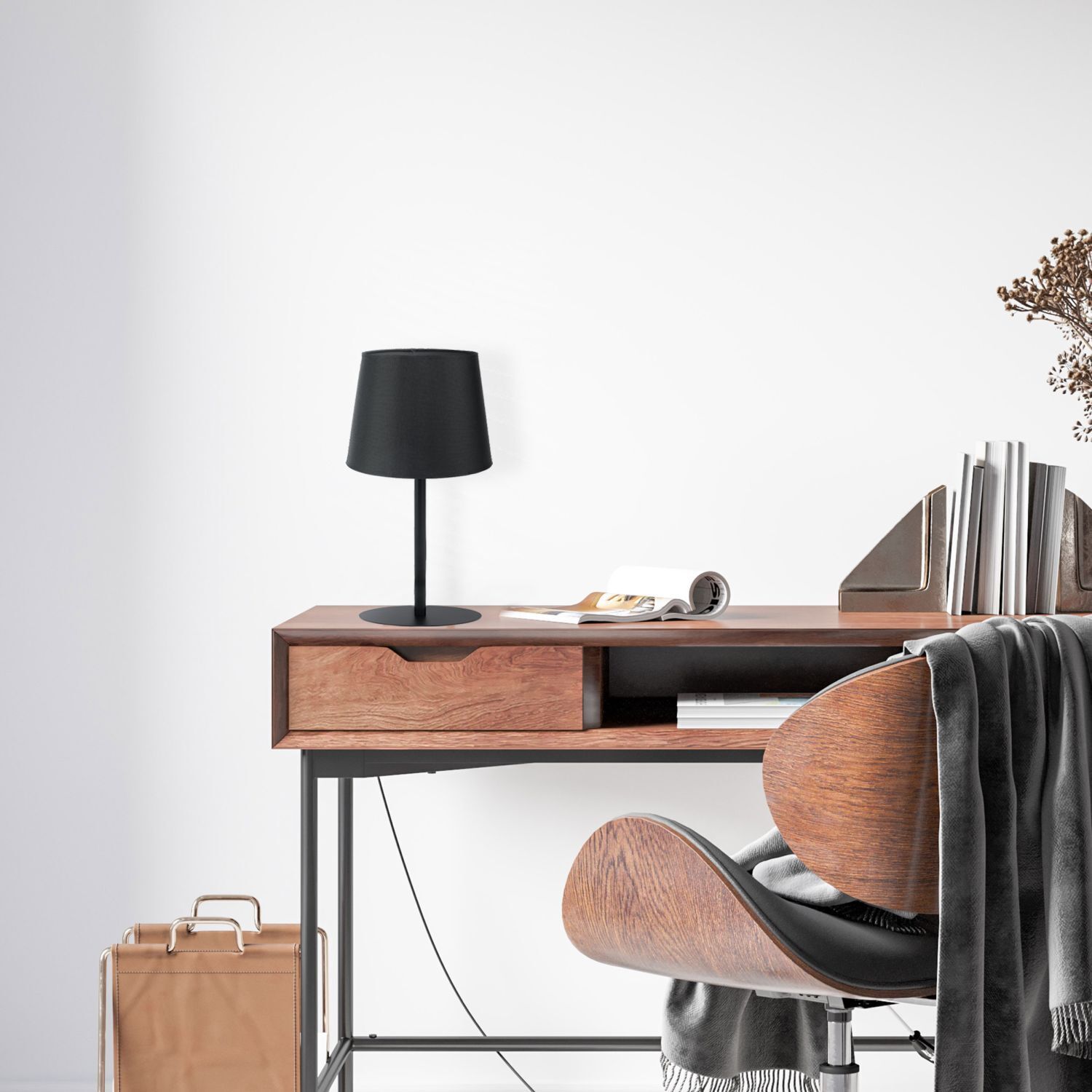 le35064-schlichte-tischleuchte-schwarz-e27-h36cm-leuchte-nachttisch-tischlampe-4 Schreibtisch, Schreibtischlampe, Holztisch, Bürostuhl, Decke/Decke