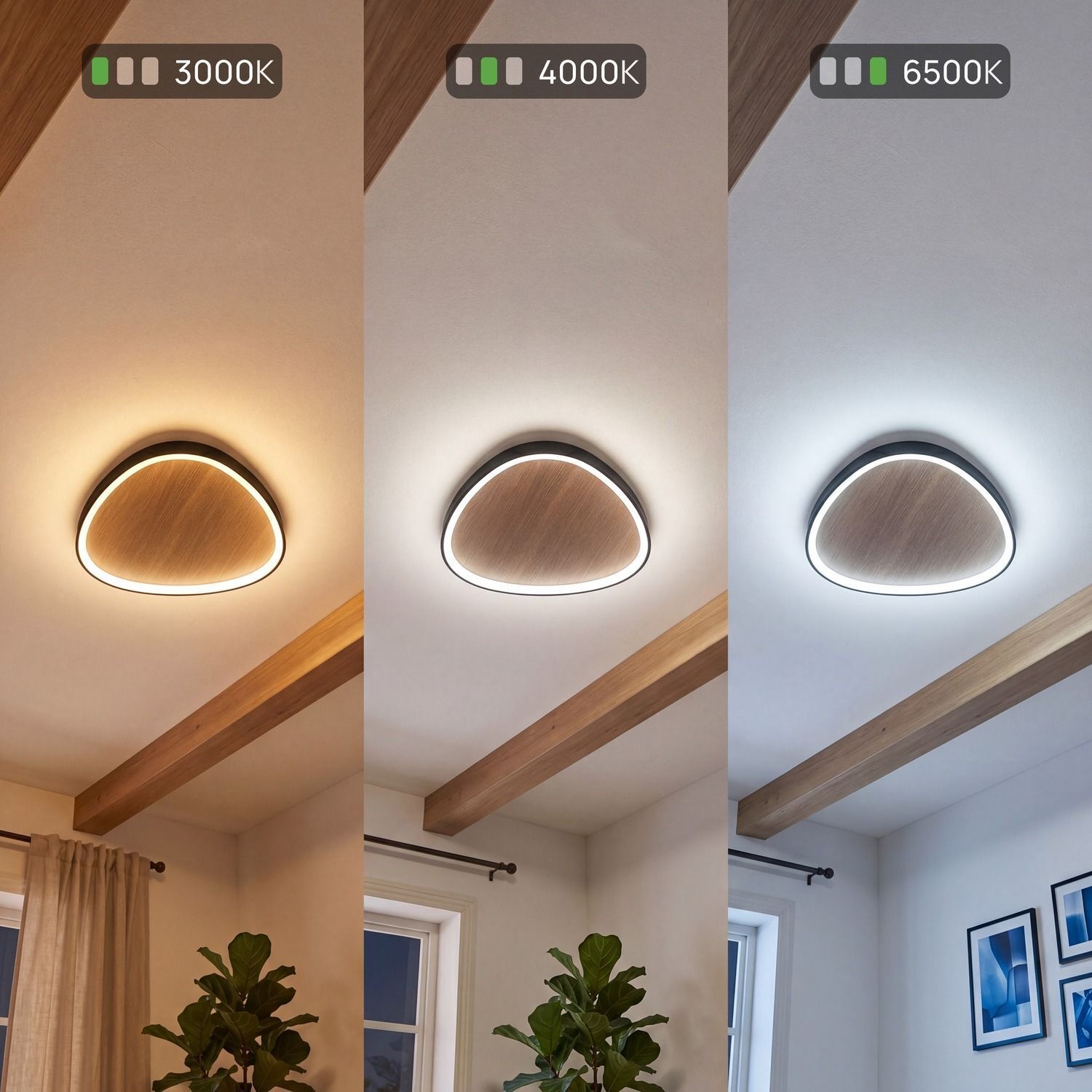 LED Deckenlampe Holz Alu dimmbar 60 W 3000/4000/6500K deckeleuchte, deckenbaldachin?, holzakzent, LED-Ring, dreiteiliges licht