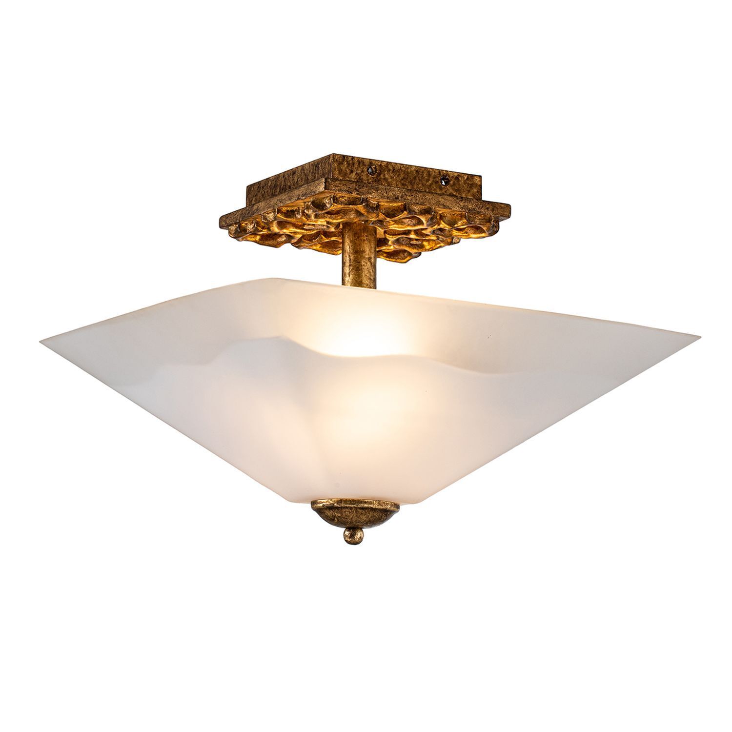 Deckenlampe Glas Metall B: 36,8 cm 2x E27 in Gold antik Weiß