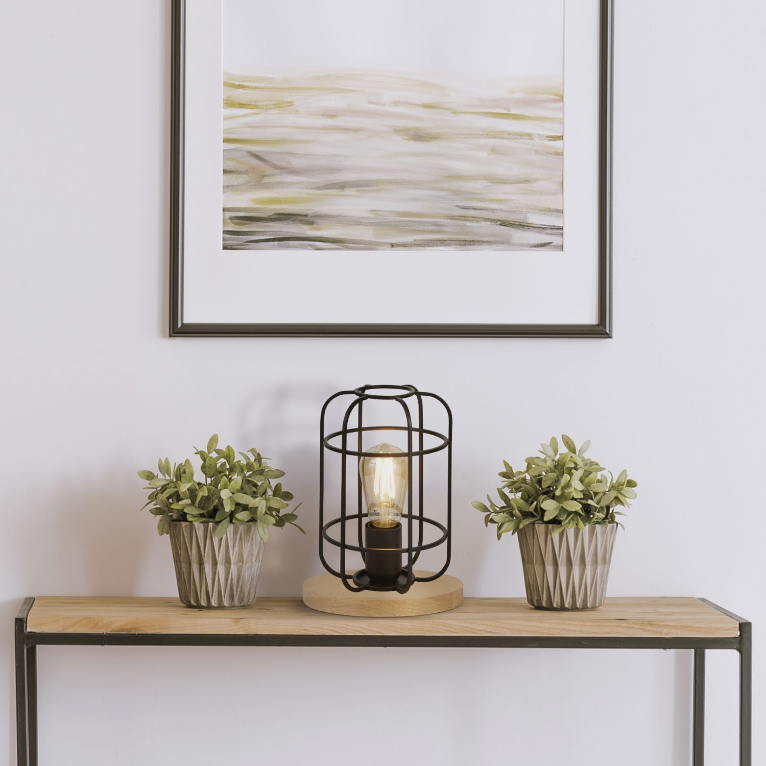 Petite lampe de table H : 24,5 cm Ø 18 cm E27 Métal Bois Petite lampe de table H : 24,5 cm Ø 18 cm E27 Métal Bois