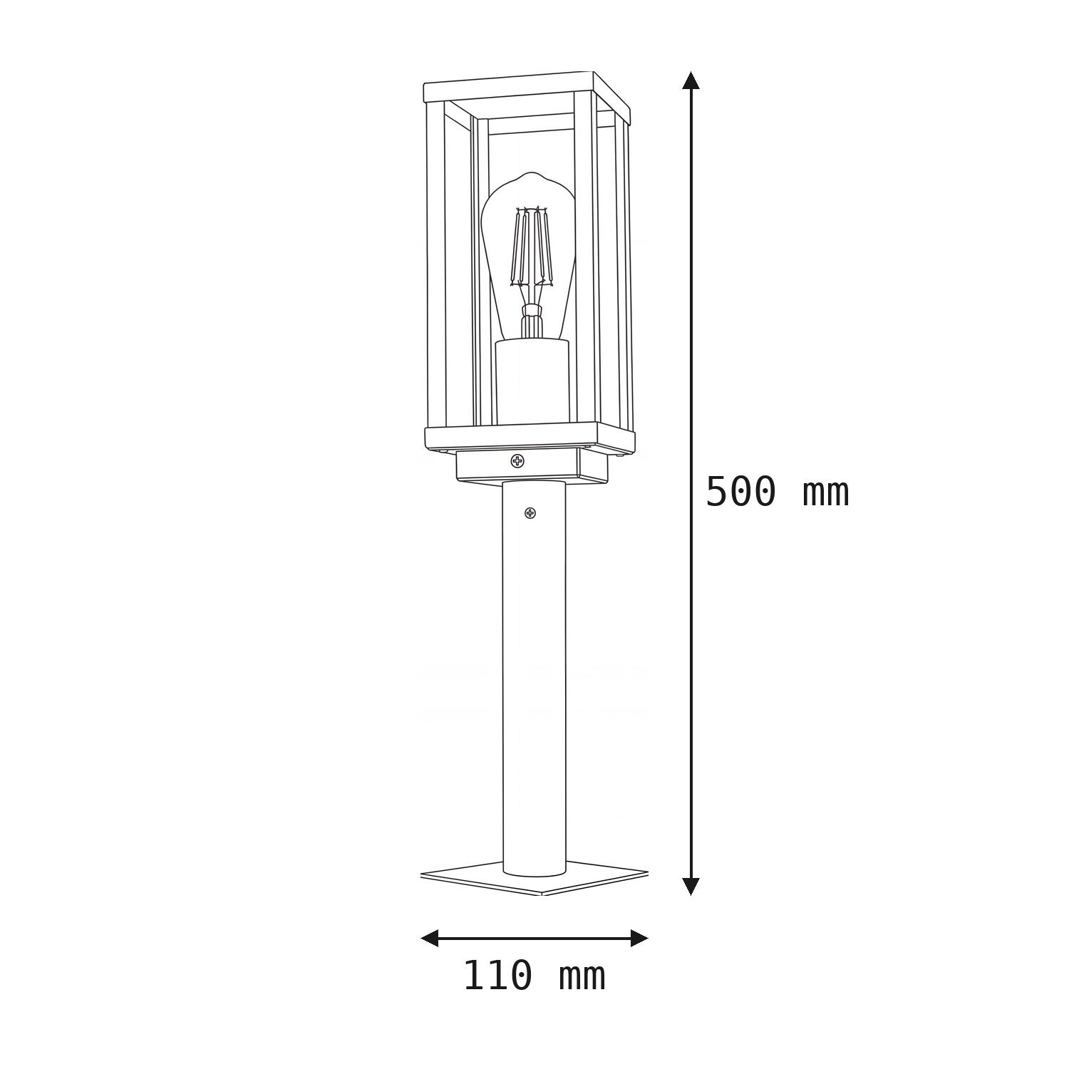 Außenwandleuchte, Lampe, Pfahlleuchte, Glühbirne, Werkzeichnung