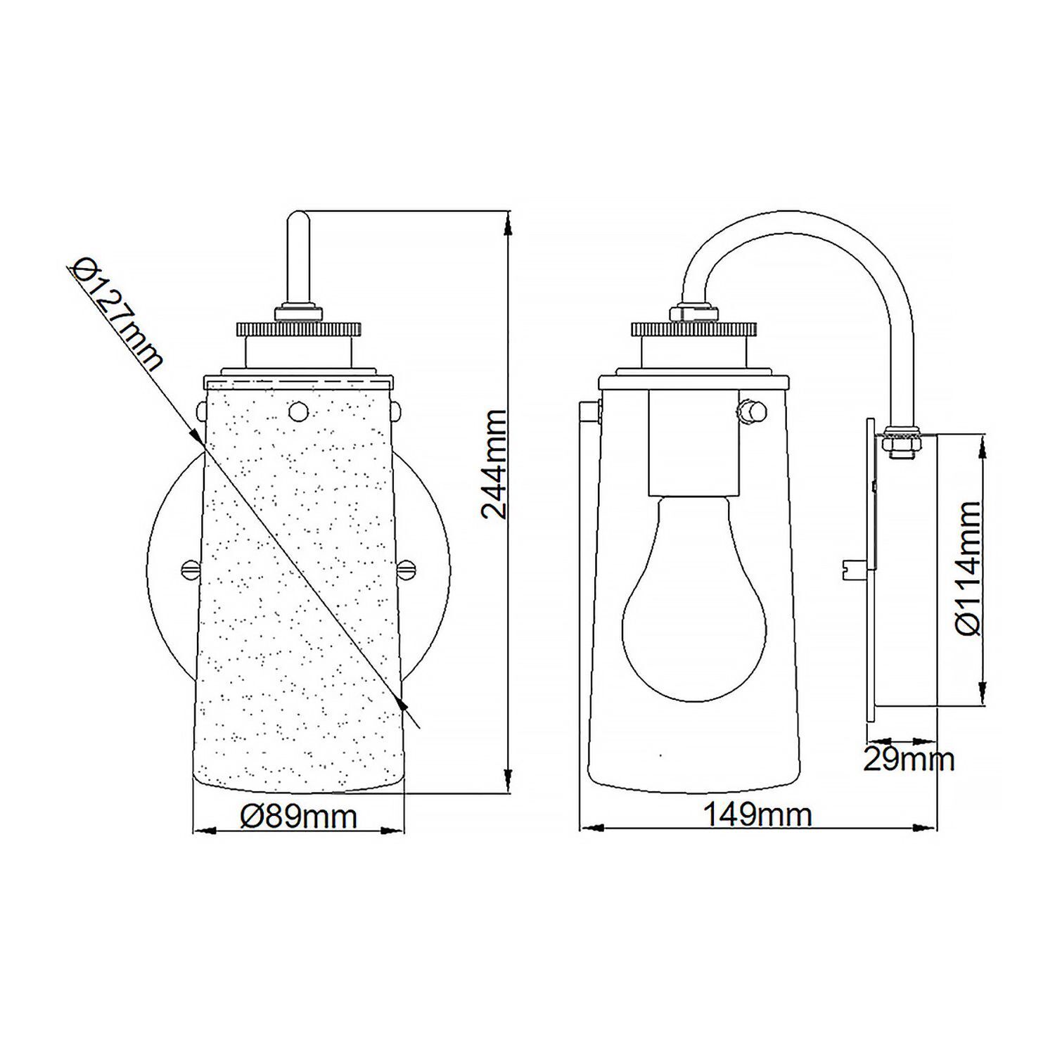 Lampe de salle de bain E27 IP44 H : 24,4 cm Métal Verre Diagramm, Handlung, Leicht