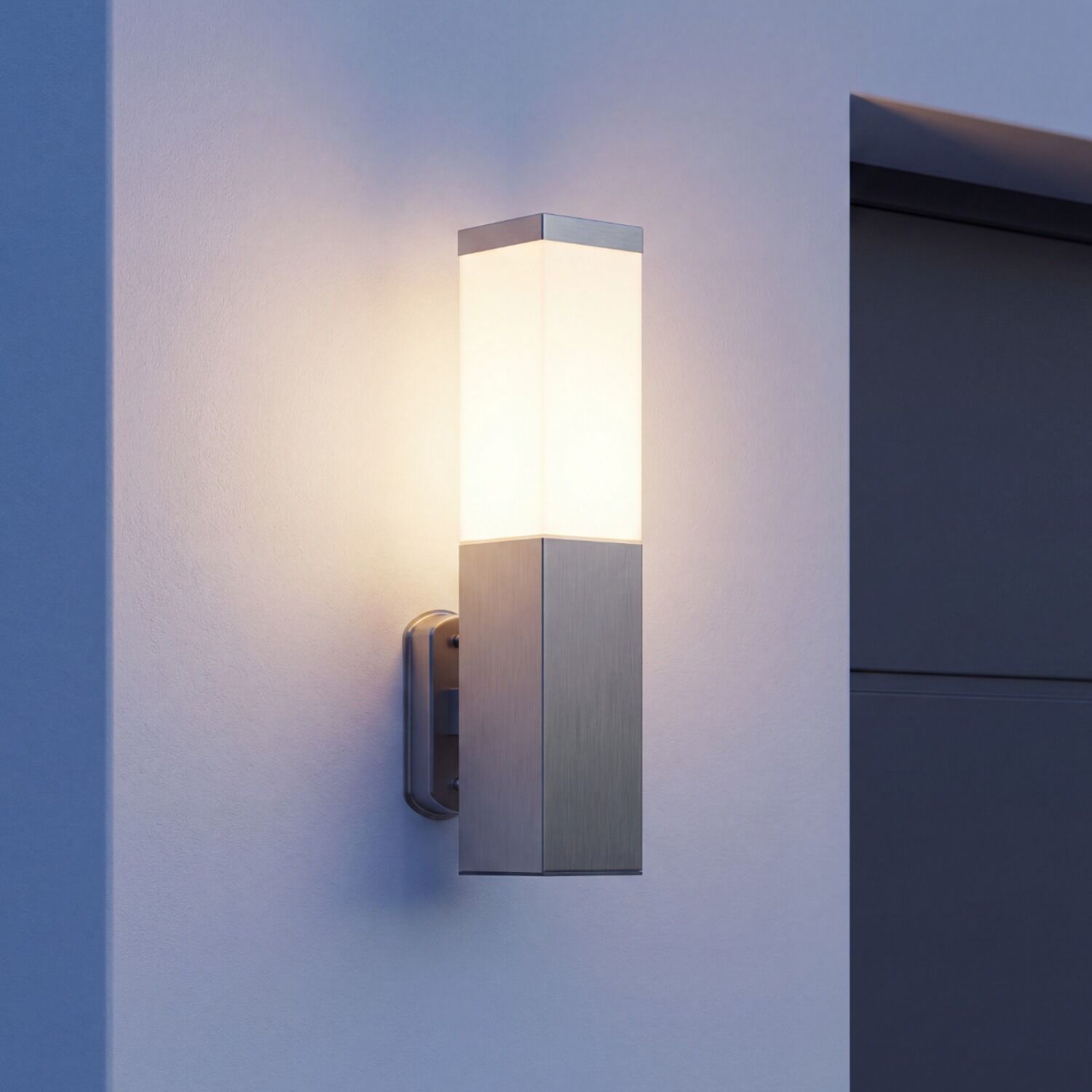aussen-wandleuchte-aussenlampe-betula-1-flammig-silber-modern-124-1 Außenleuchte, Wandleuchte, Lampenarmatur, Metall, Schirm aus Kunststoff