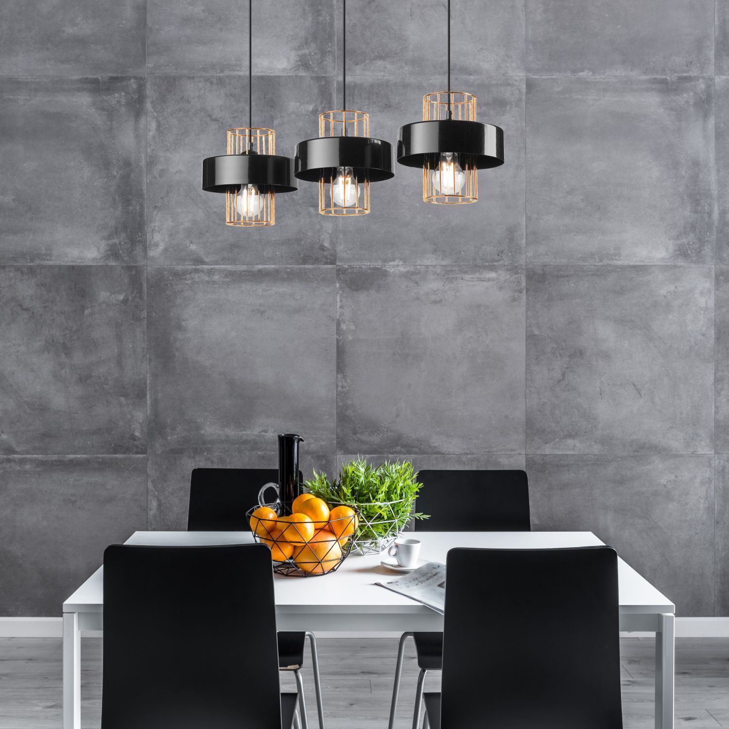 Hängelampe Schwarz Gold 3-flammig E27 B: 60 cm Metall
