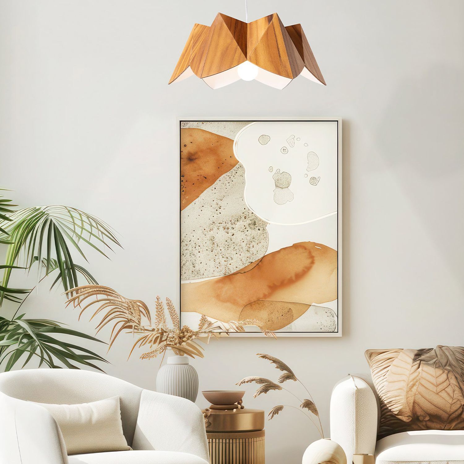 Außergewöhnliche Hängelampe Holz Furnier Teak B: 46 cm E27