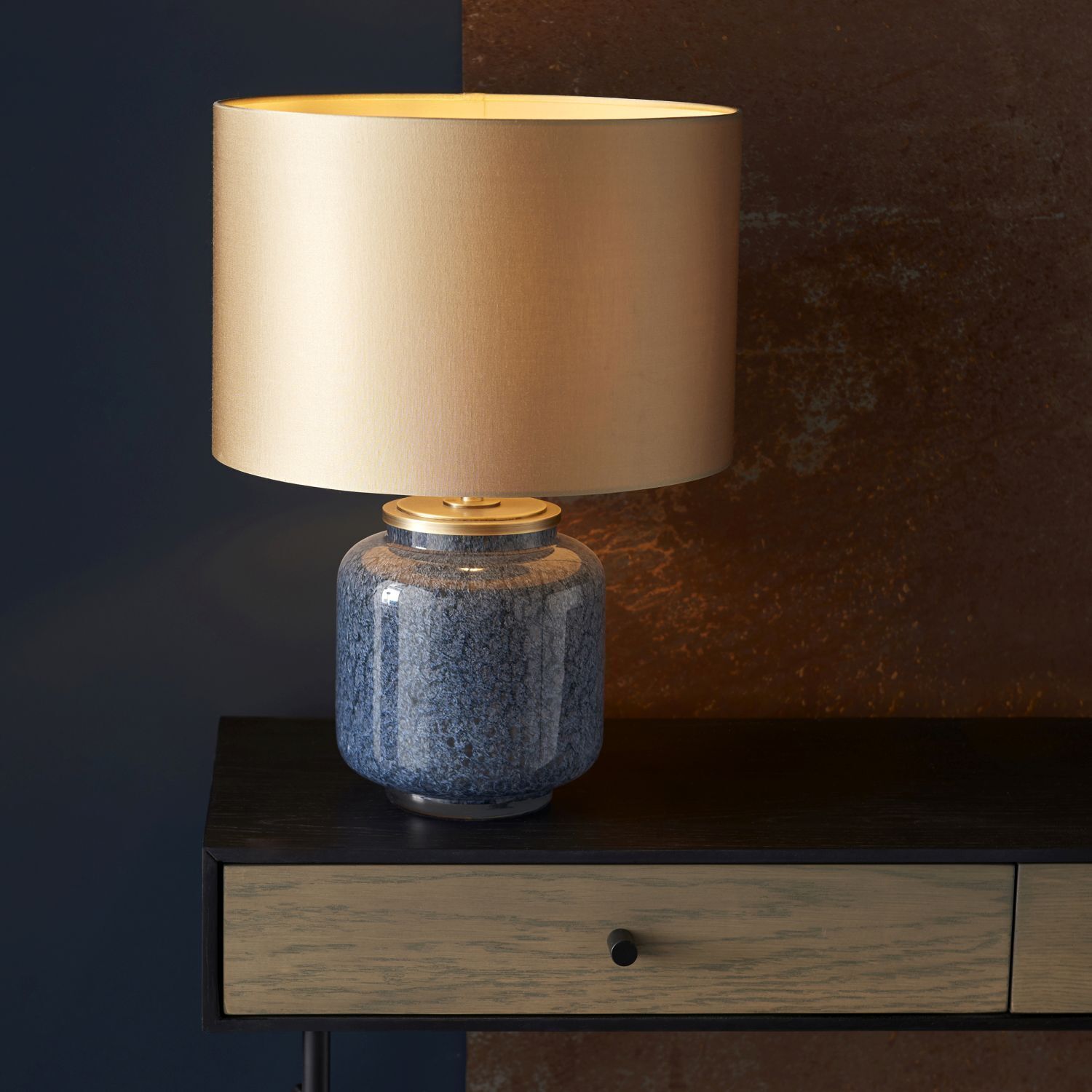 Tischlampe Blau Gold 48,5 cm hoch Stoff Glas Metall E27