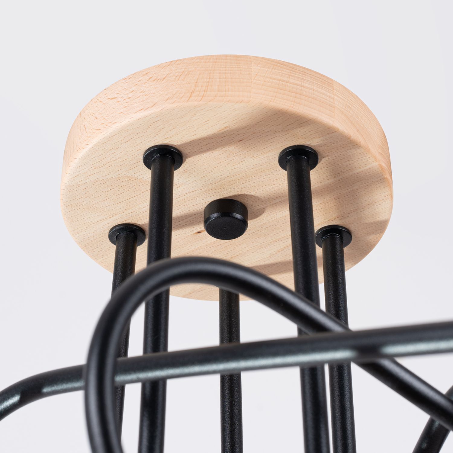 Chandelier, Hängelampe, Holzdekor, Metallrahmen, Kabelsalat