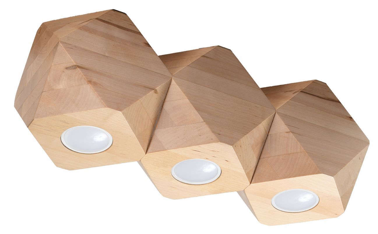 Deckenlampe 3-flammig 36 cm klein Holz GU10 wohnlich