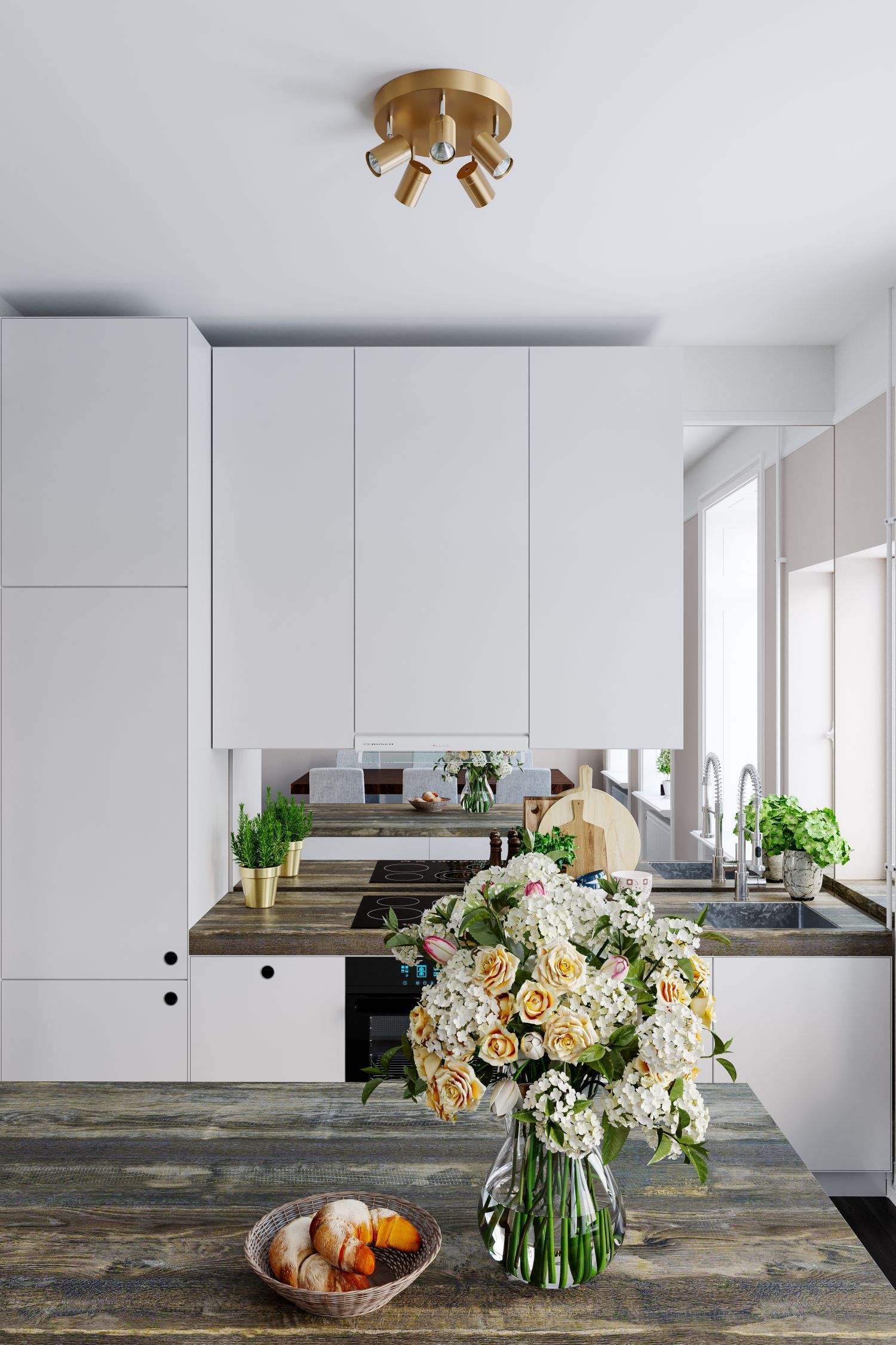 Blume, Blumen-Arrangement, Blumenstrauß, Innenarchitektur, Küche