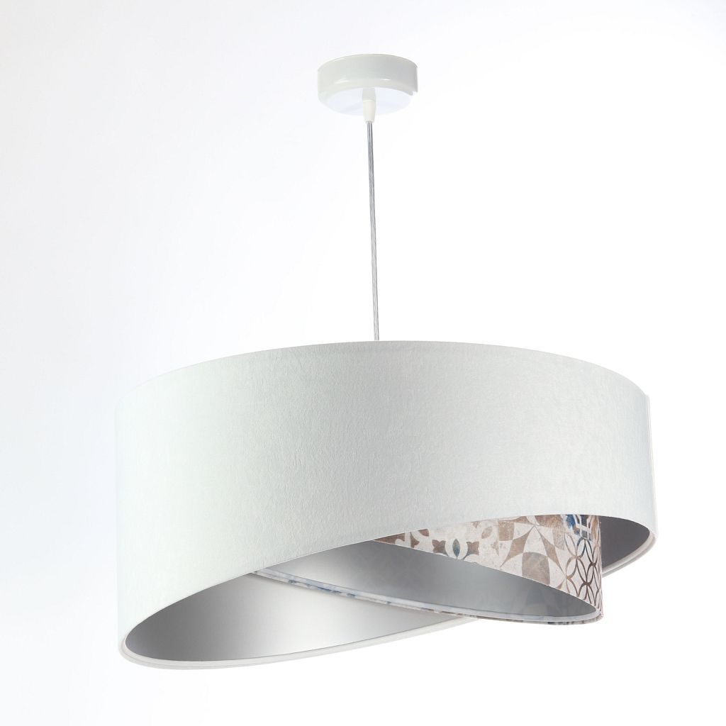 Lampe à suspendre Blanc Beige Argent E27 Ø 50 cm Tissu aspect velours