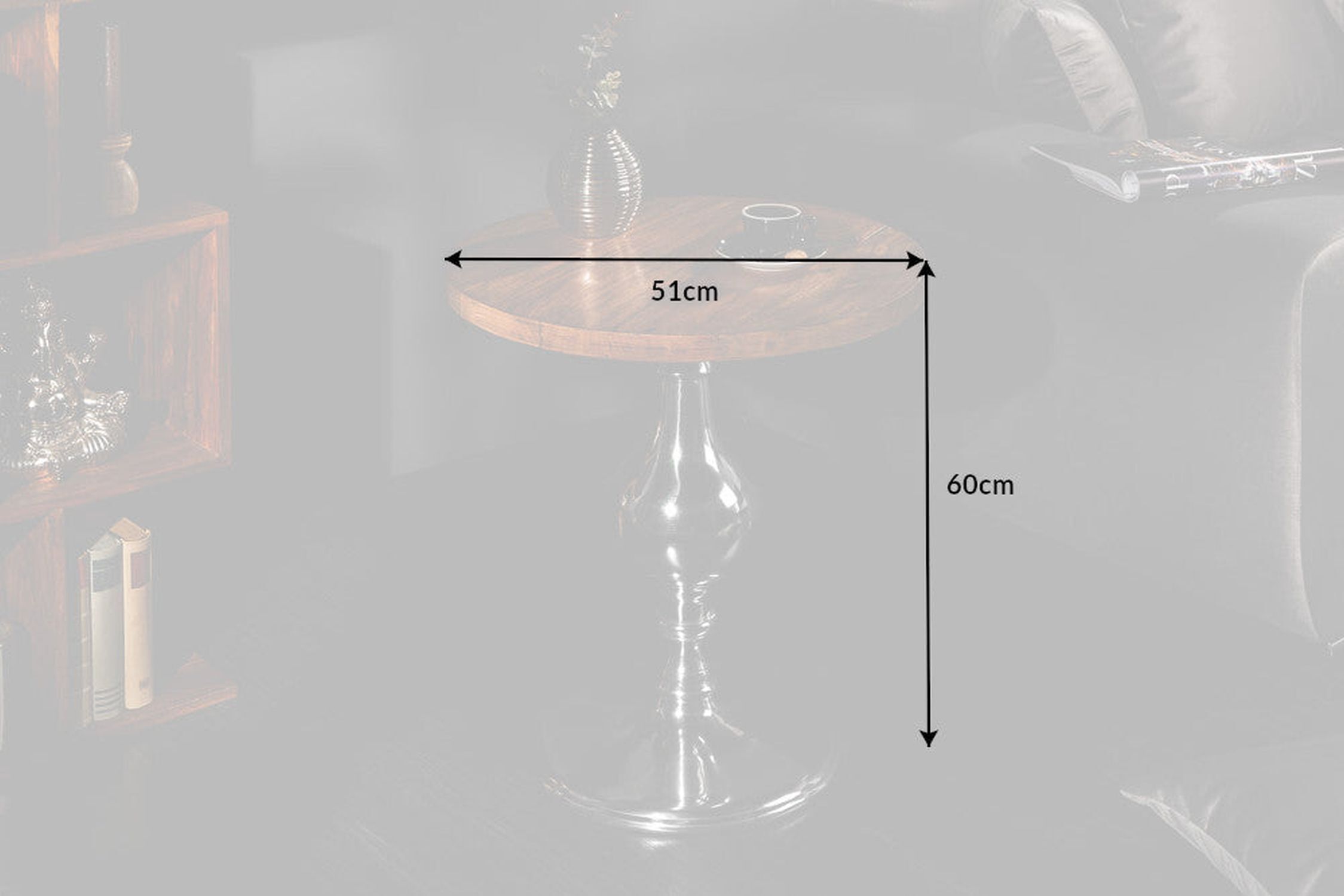 Beistelltisch Mango Holz Aluminium in Natur Chrom 51x51 cm Moebel, Tabelle, Glas, Esstisch, Kaffeetisch