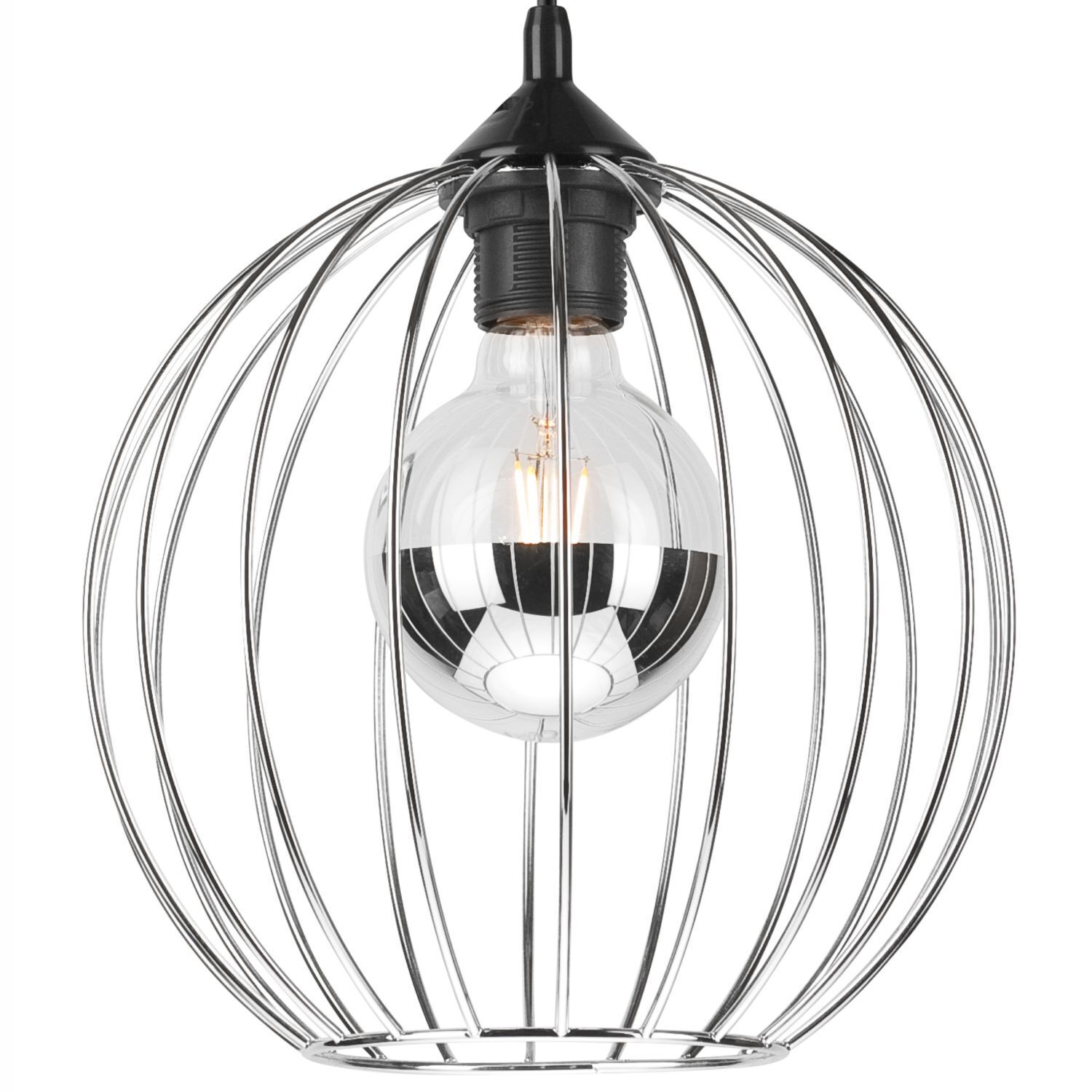 Lampe à suspendre ronde Ø 24 cm Métal Fil noir Chrome KARNA