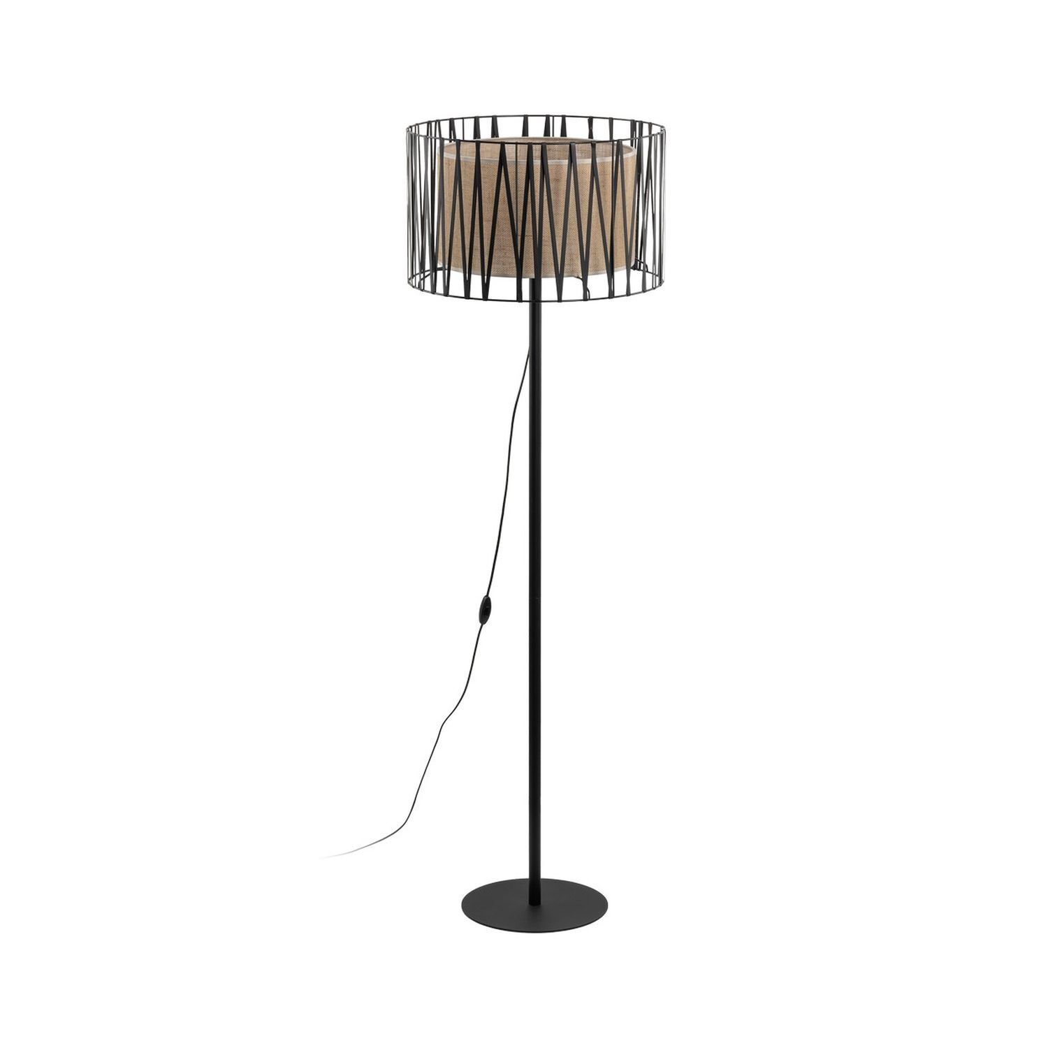 Stehleuchte 158 cm Metall Jute Schwarz Braun E27 Modern Lampe, Lampenschirm