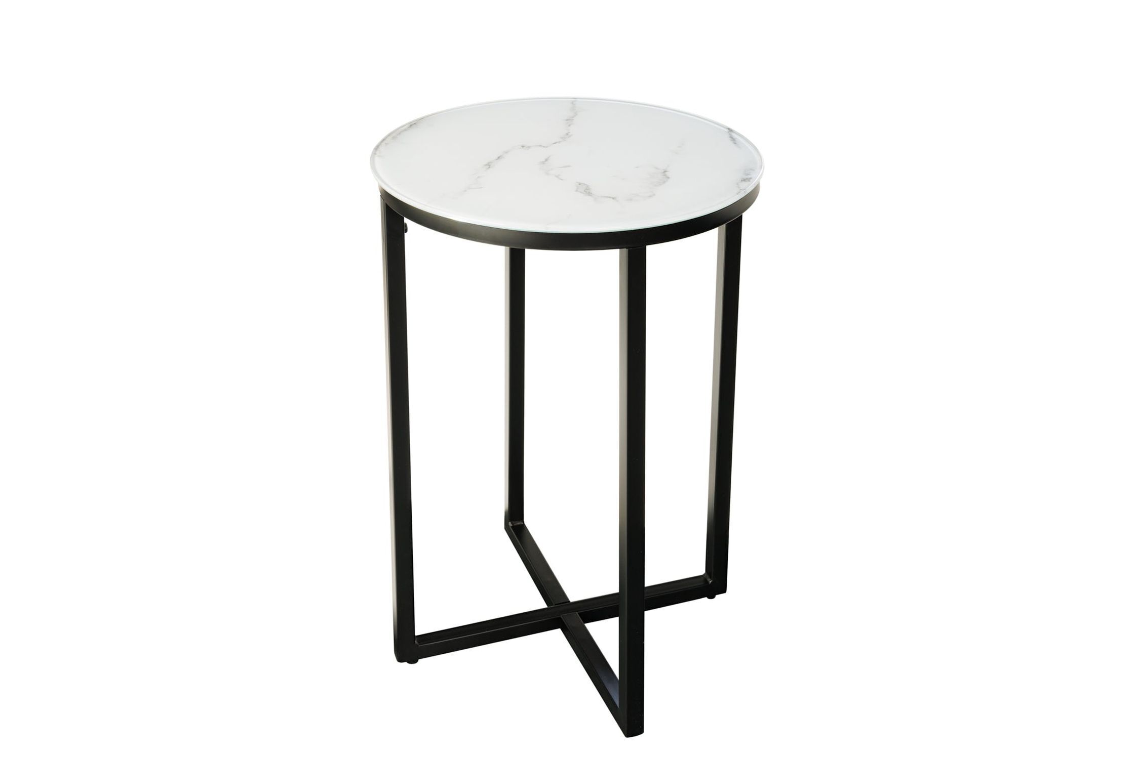 Table d'appoint verre dur métal en blanc noir 40x40 cm Moebel, Tabelle, Kaffeetisch, Barhocker