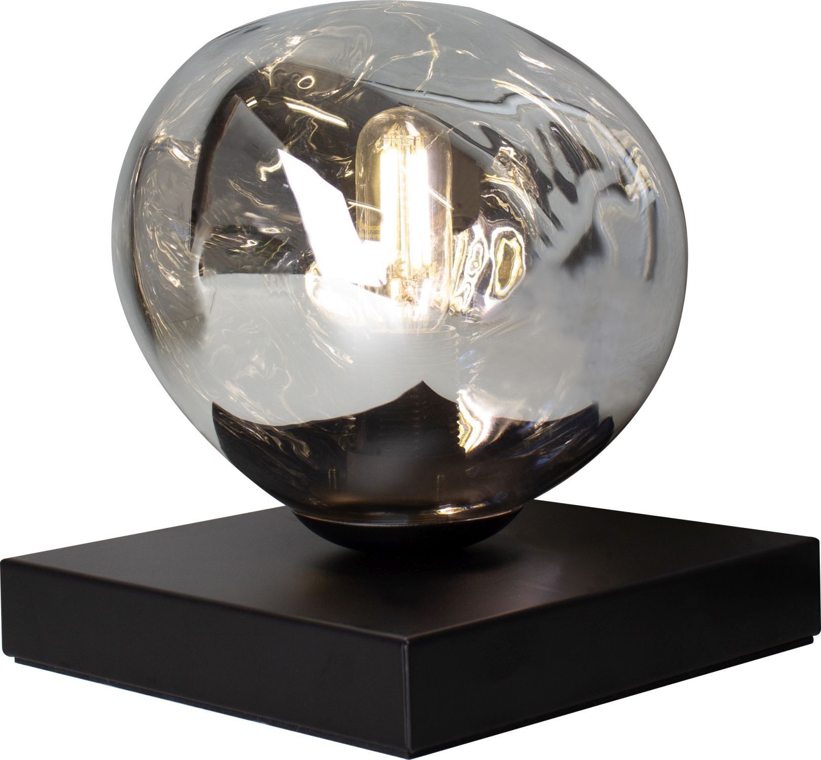 Kleine Tischlampe E14 Schwarz Silber 17,5cm dekorativ Glaskugel, Tischlampe, Glaslampe, Standfuß, Dekoration