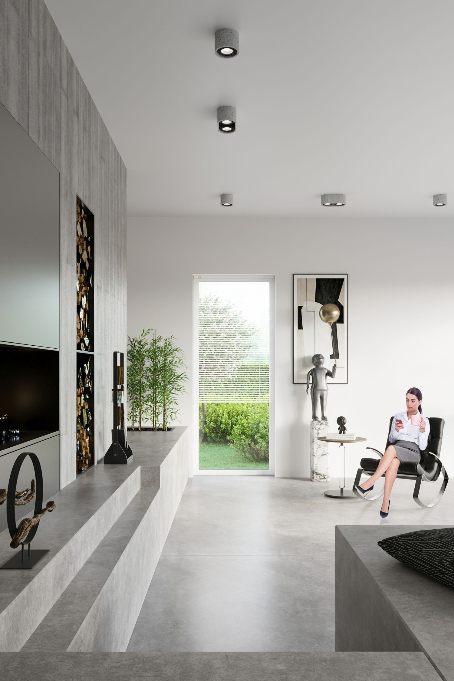 Deckenlampe Beton klein Ø 14 cm H: 9 cm GU10 Fußboden, Person, Bodenbeläge, Überwachen, Stuhl