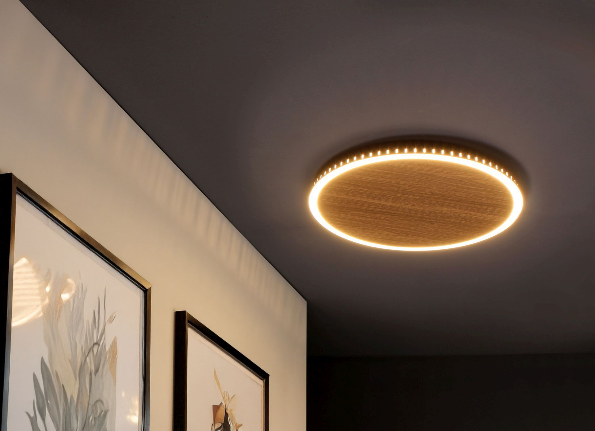 deckenleuchte, leuchte, rund, led, holzoptik