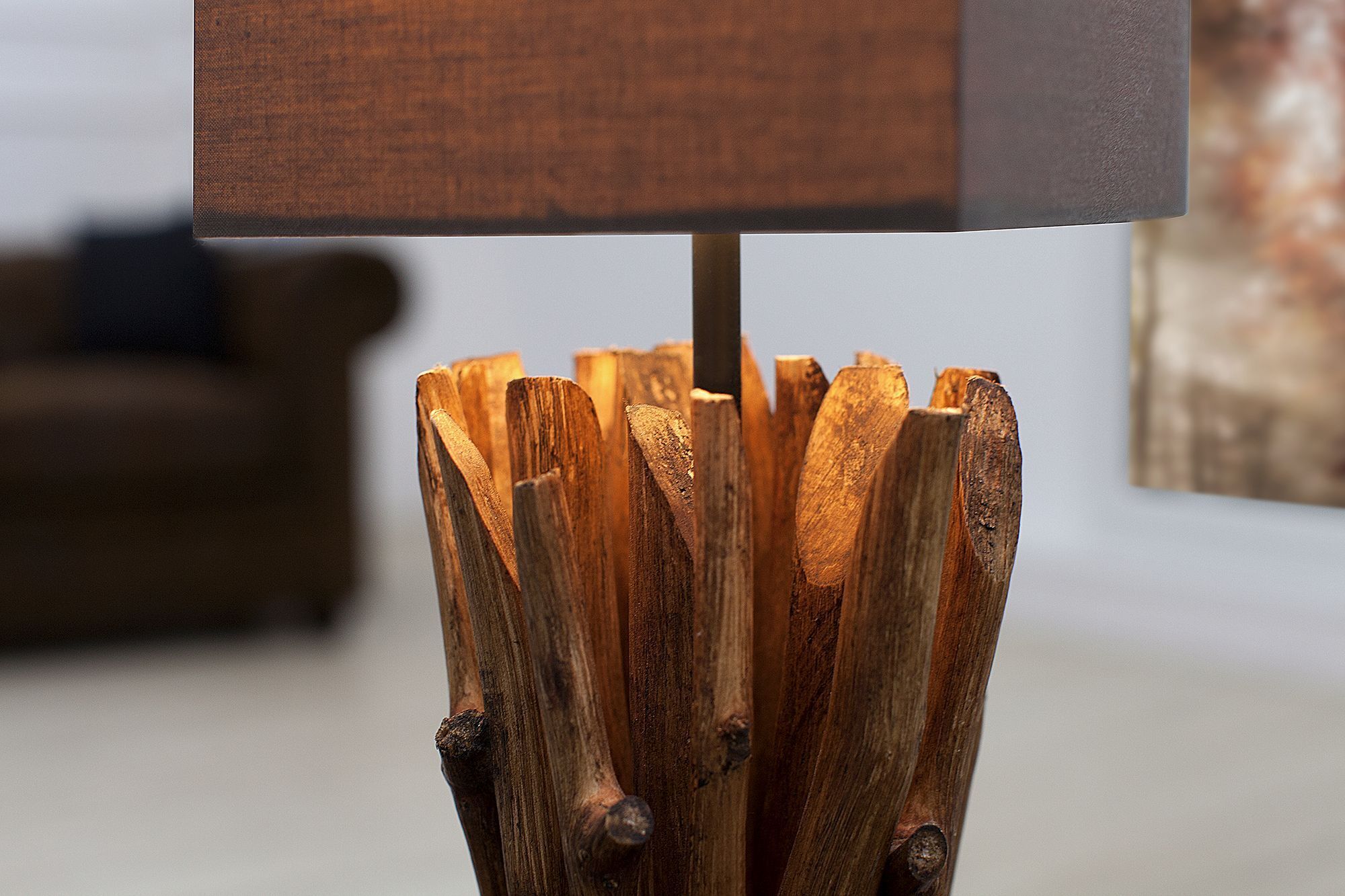 Lampe Modern Tisch Designerleuchte aus echtem Holz Lampe, Holz, Hartholz, Gebeiztes Holz, Tischlampe