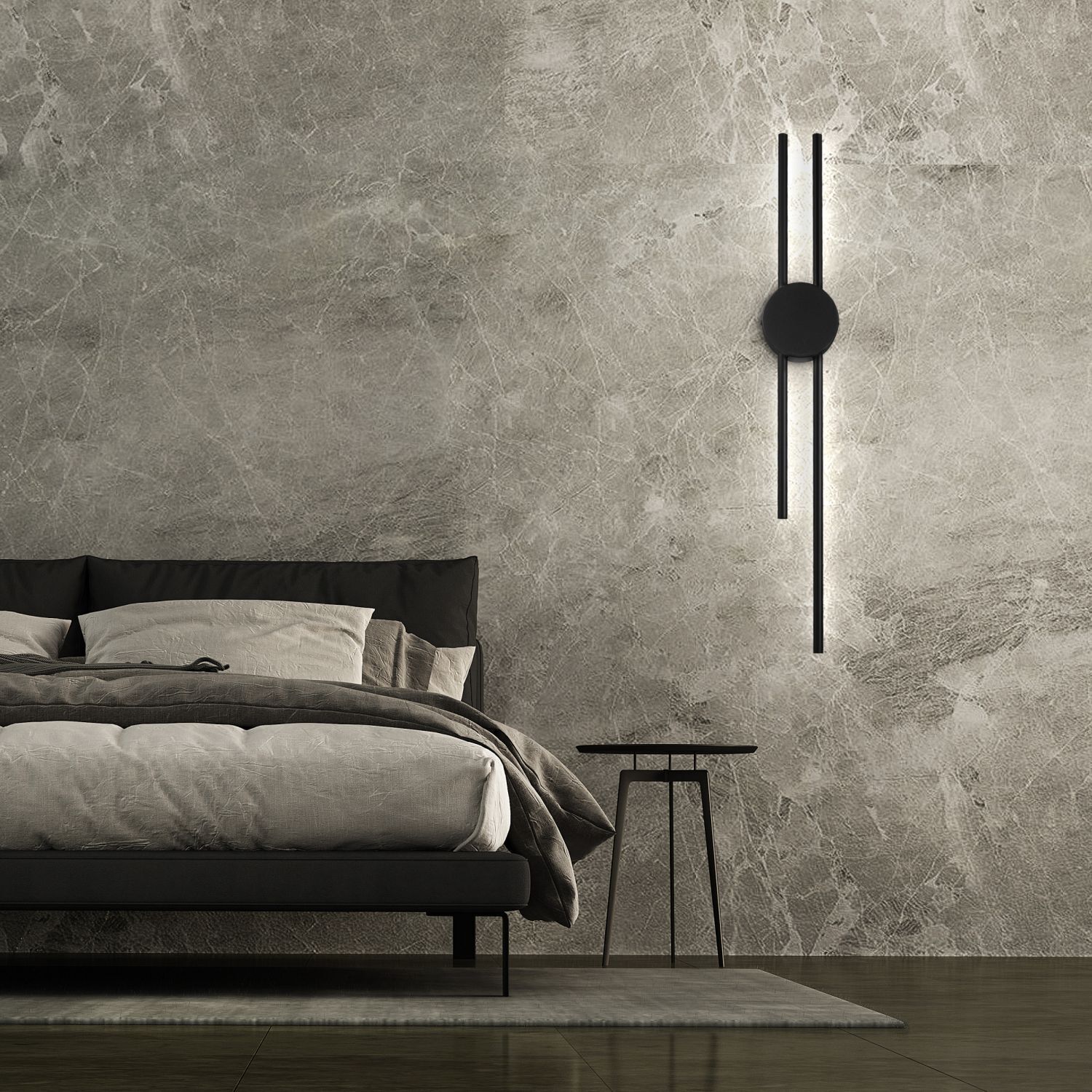 LED Wandleuchte indirekt Schwarz H:80 cm 15 W 4000 K Mauer, Innenarchitektur, Bett, Fußboden, Lampe