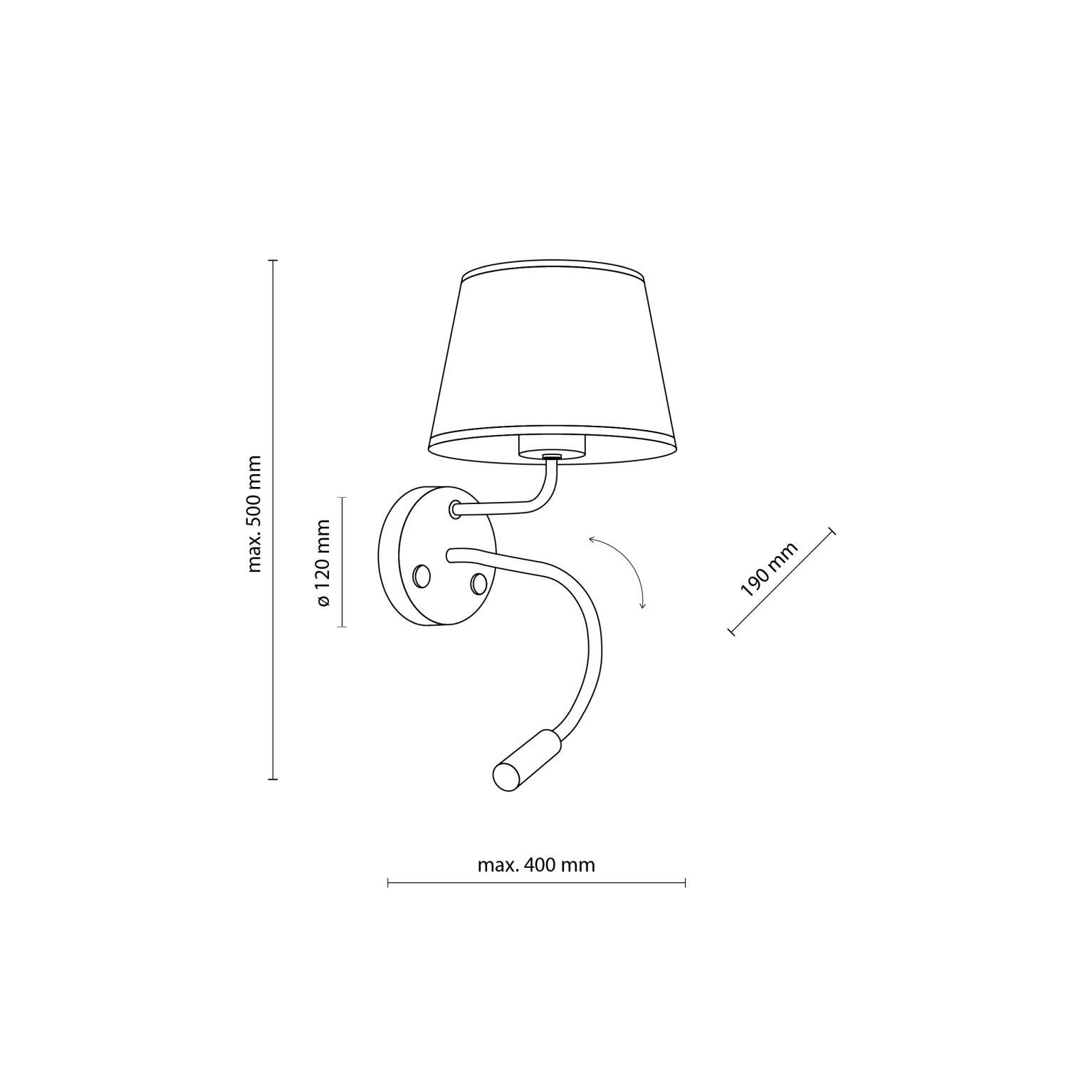 Wandlampe Schalter Schwanenhals H: 50 cm E27 + G9 Schwarz