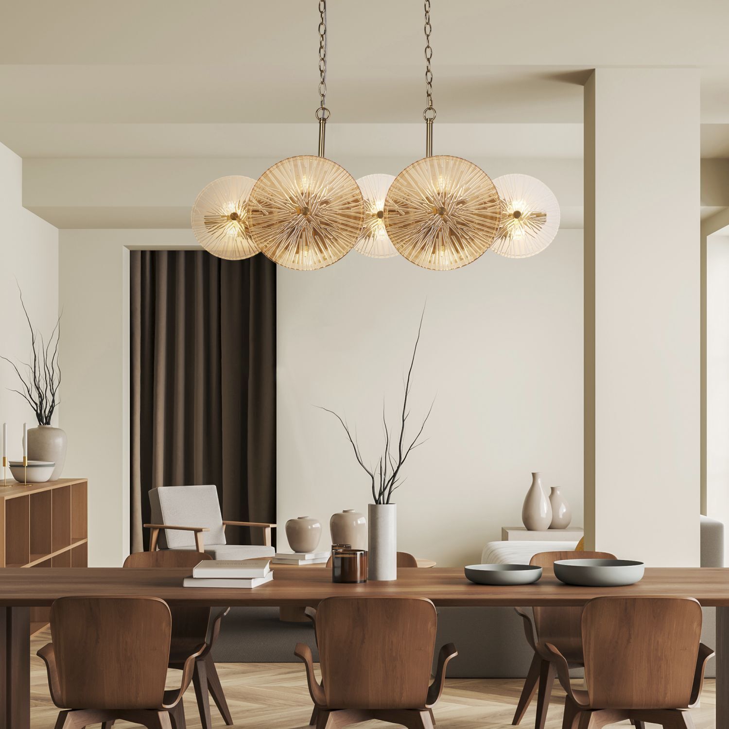 Lampe à suspendre verre métal L : 90 cm en bronze ambre clair