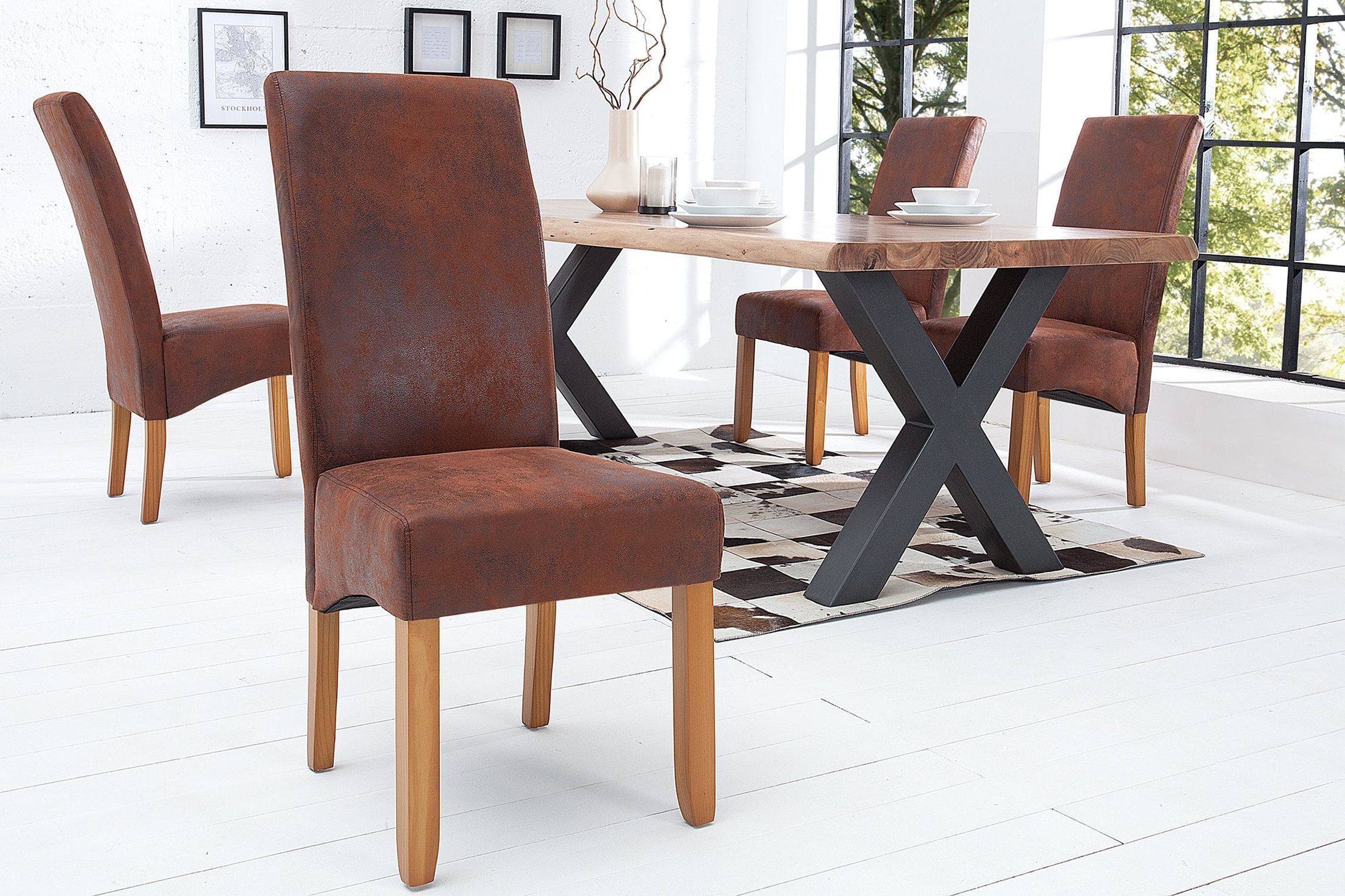 Chaise de salle à manger tissu bois sans accoudoirs brun style colonial Moebel, Tabelle, Esstisch, Stuhl