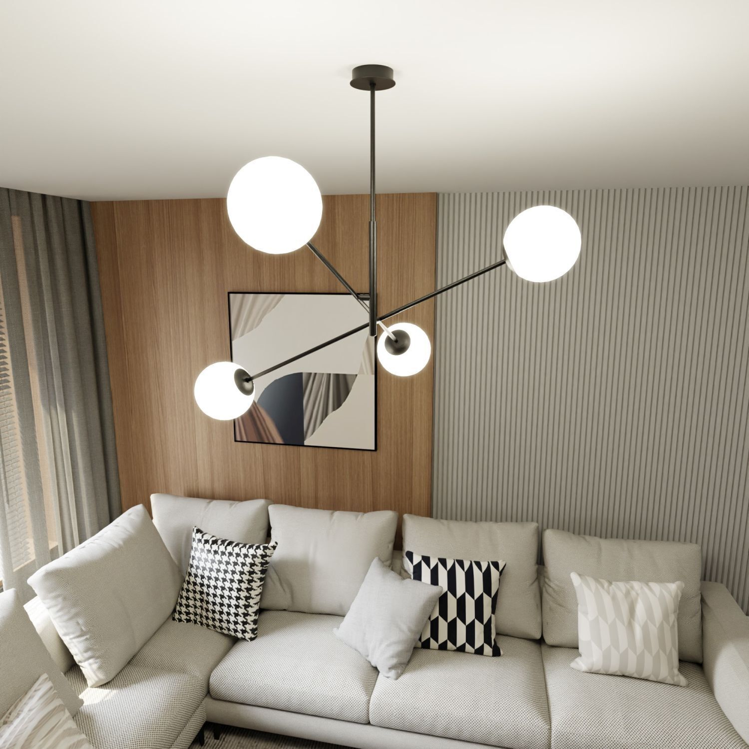 Deckenlampe Glas Metall 102 cm lang E14 4-flammig schwenkbar
