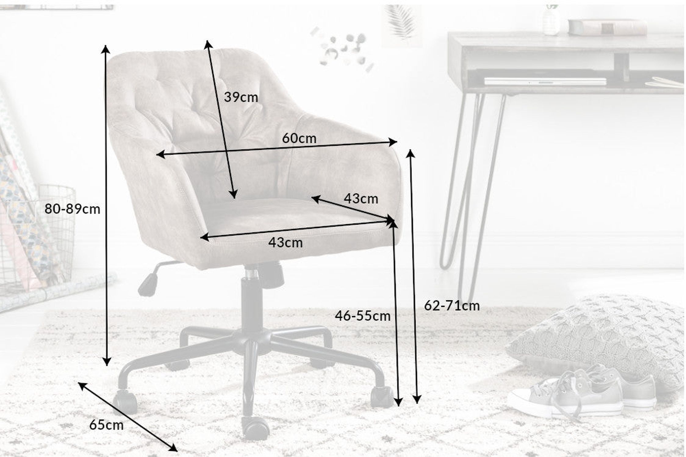 Chaise de bureau à roulettes réglable en hauteur velours taupe Moebel, Stuhl, Diagramm, Handlung
