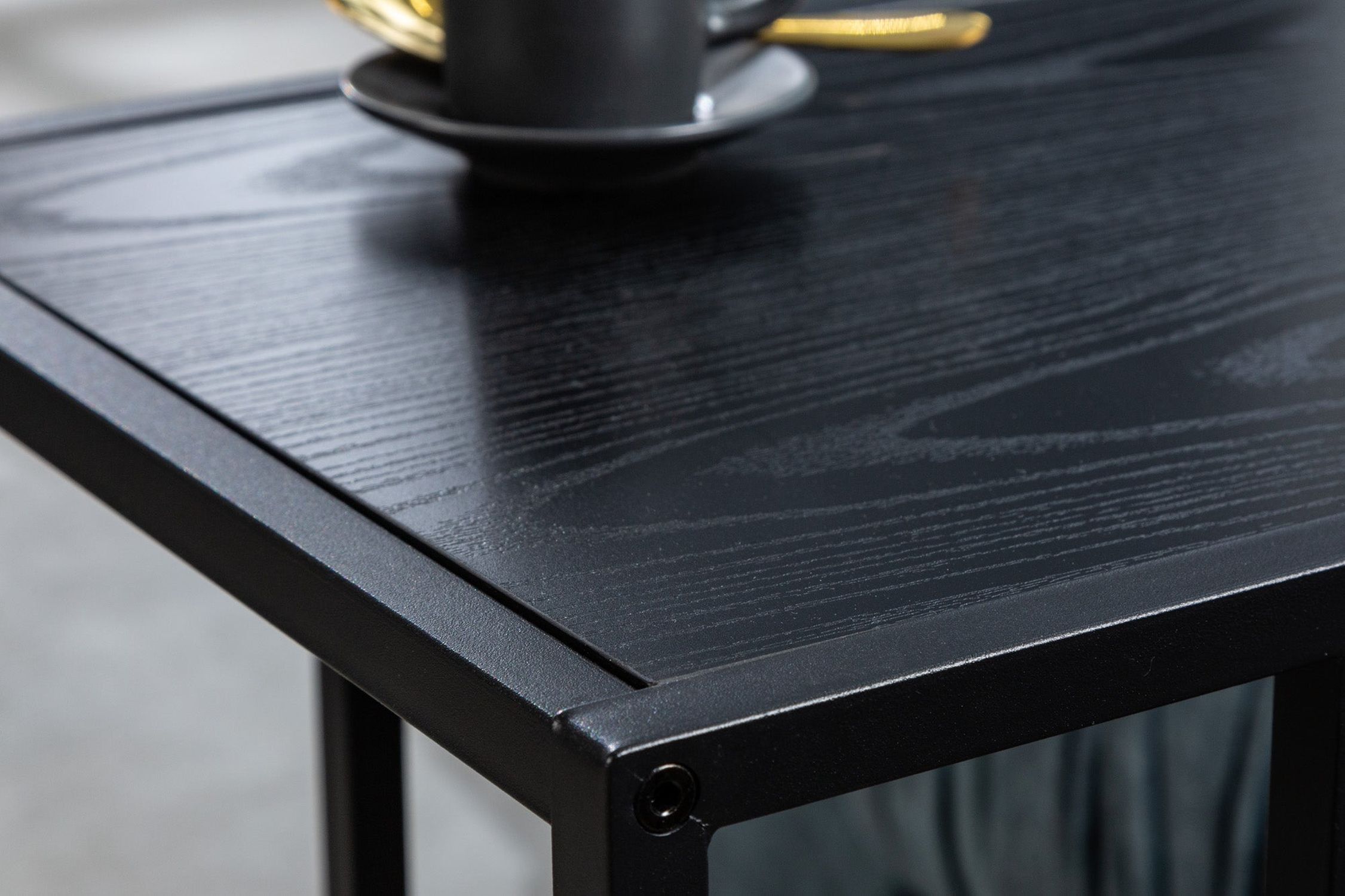 Table d'appoint en noir 43 x 35 cm forme C métal MDF Moebel, Tabelle, Tischplatte, Kaffeetisch, Esstisch