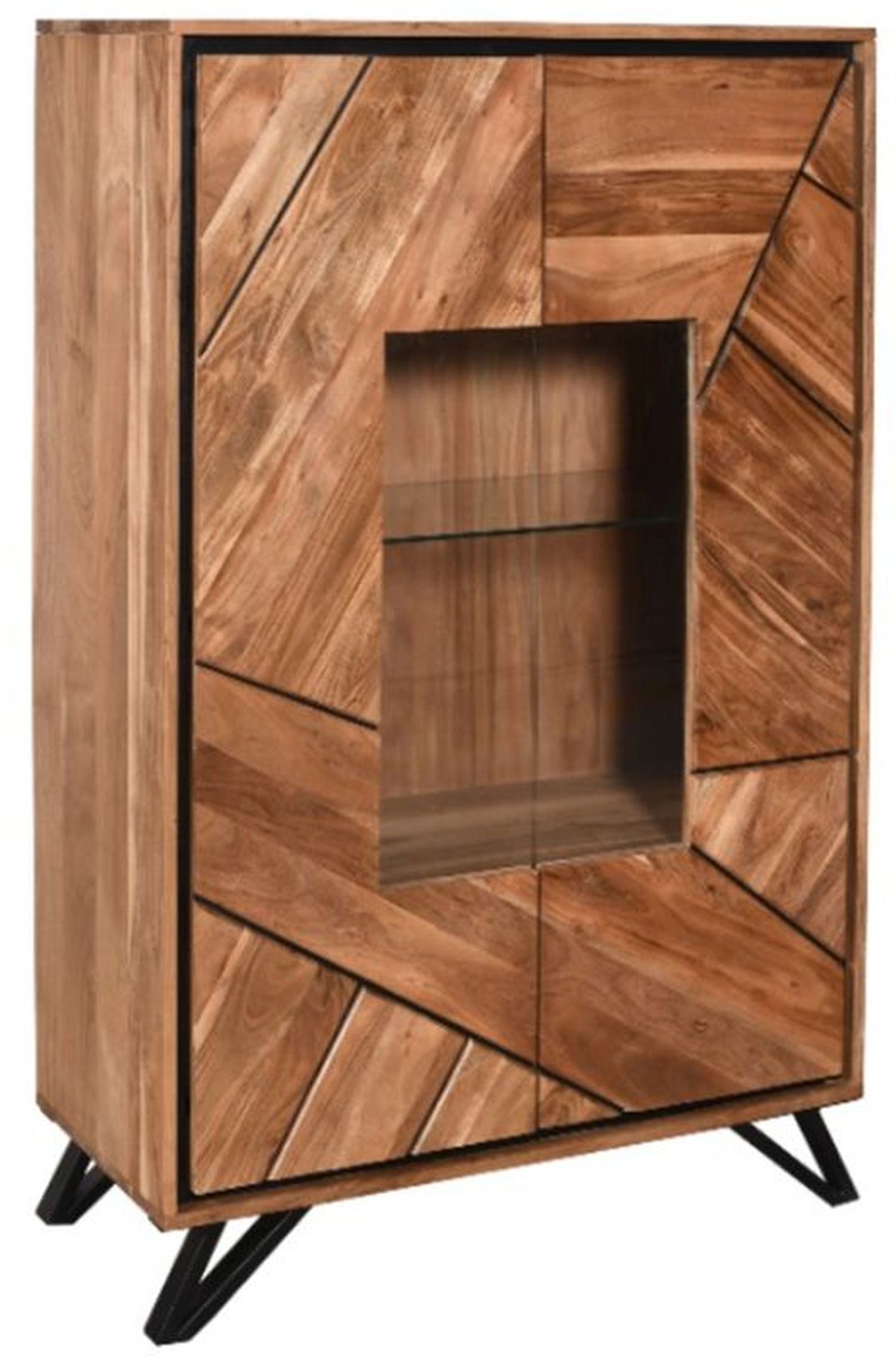Vitrine bois verre métal hauteur 150 cm Nature Noir Moderne Kabinett, Mobiliar, Anrichte, Innenarchitektur, Holz