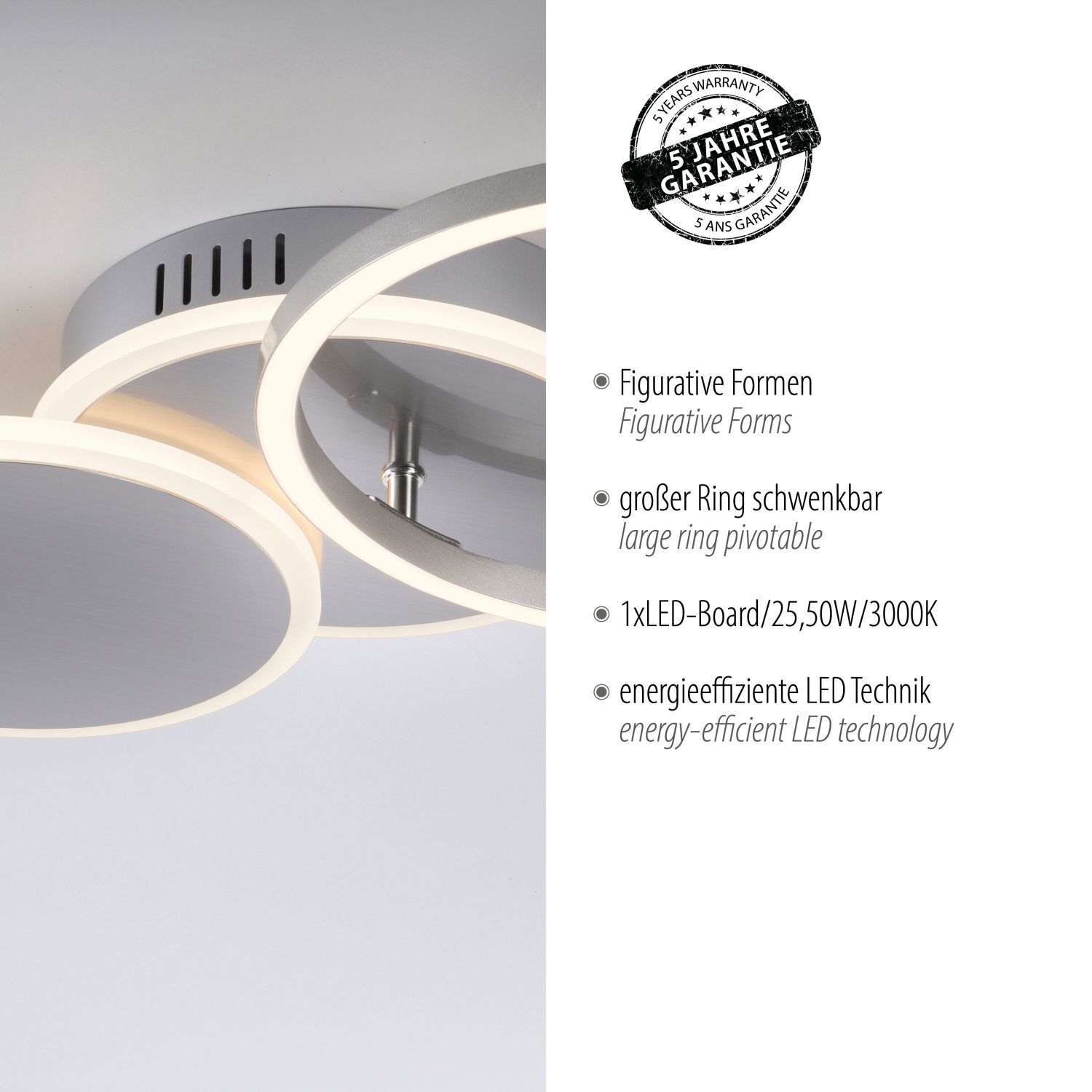 LED Deckenlampe in Stahl Metall warmweiß 26 W beweglich