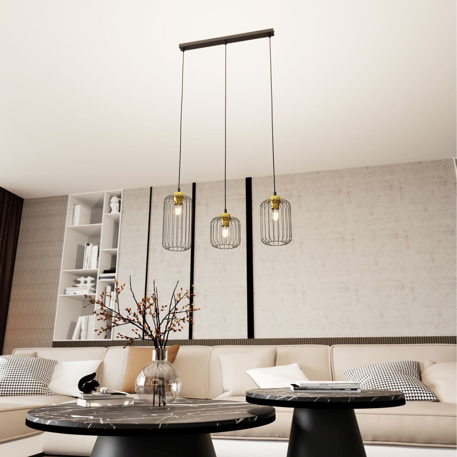 Elegante Hängelampe Schwarz Gold Metall E27 L:40 cm hängelampe, pendellampe, wohnzimmer, deckenleuchte, metallgitter