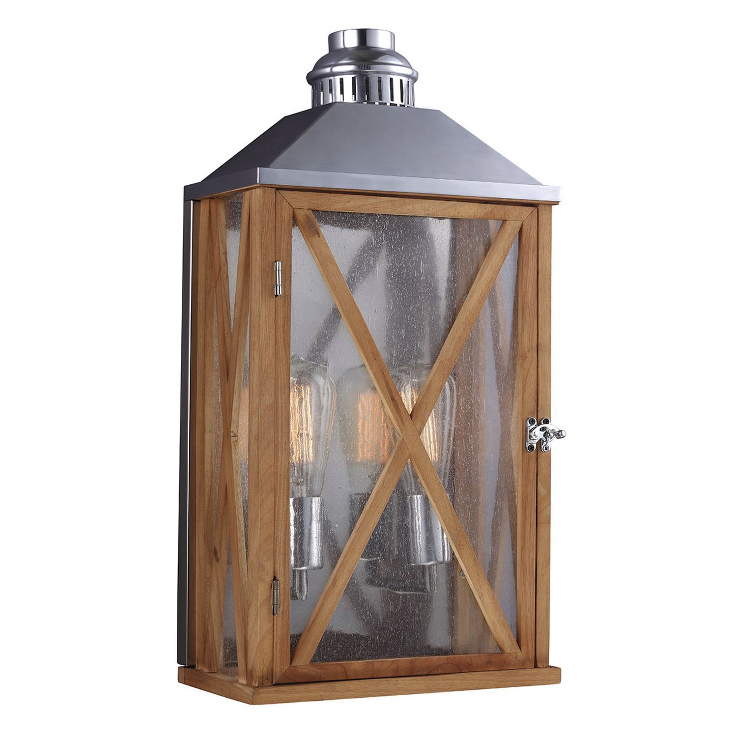 Rustikale Außenleuchte Wand IP44 Holz Glas Metall