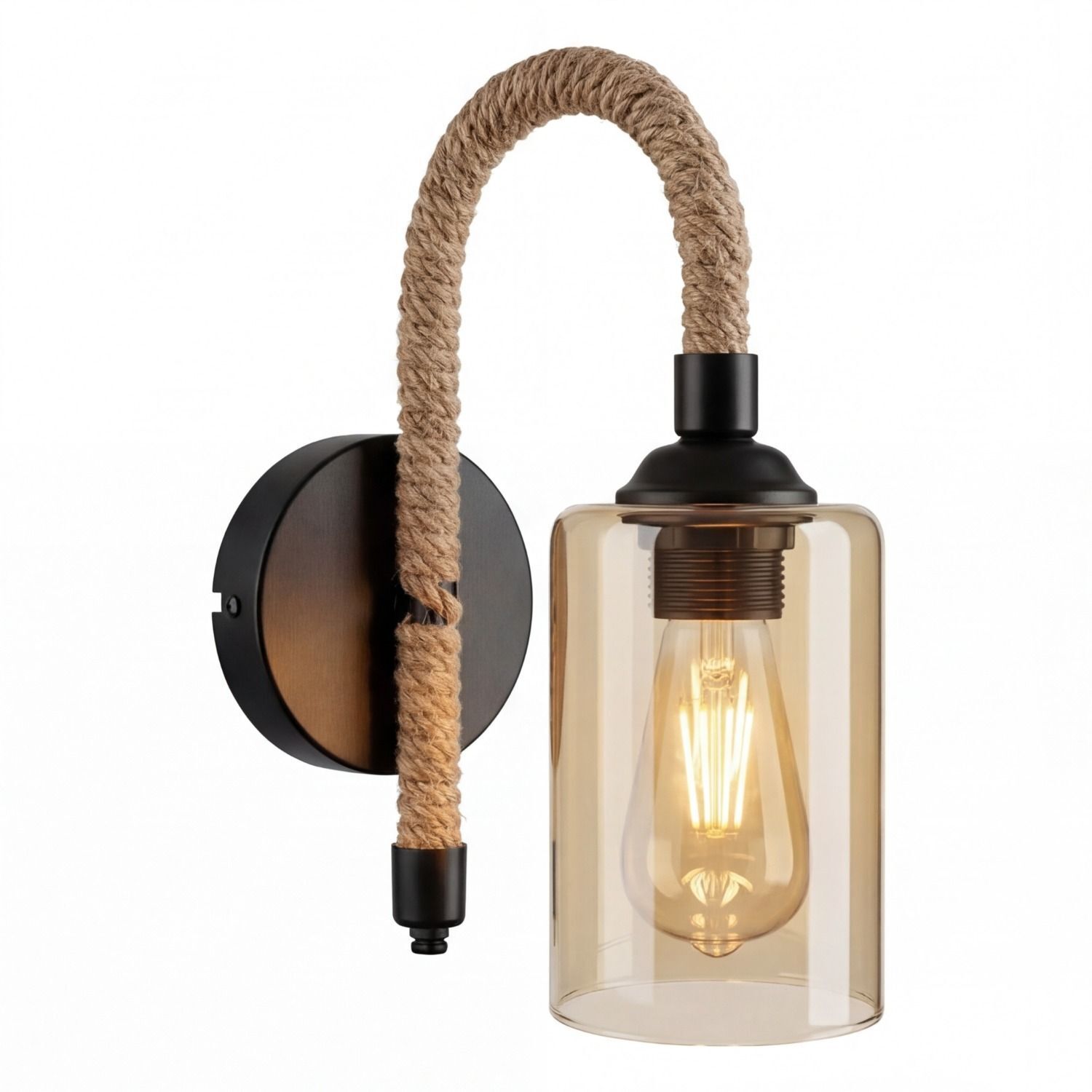 Wandleuchte, Wandlampe, Glühbirne, Metallrahmen, Seildekor