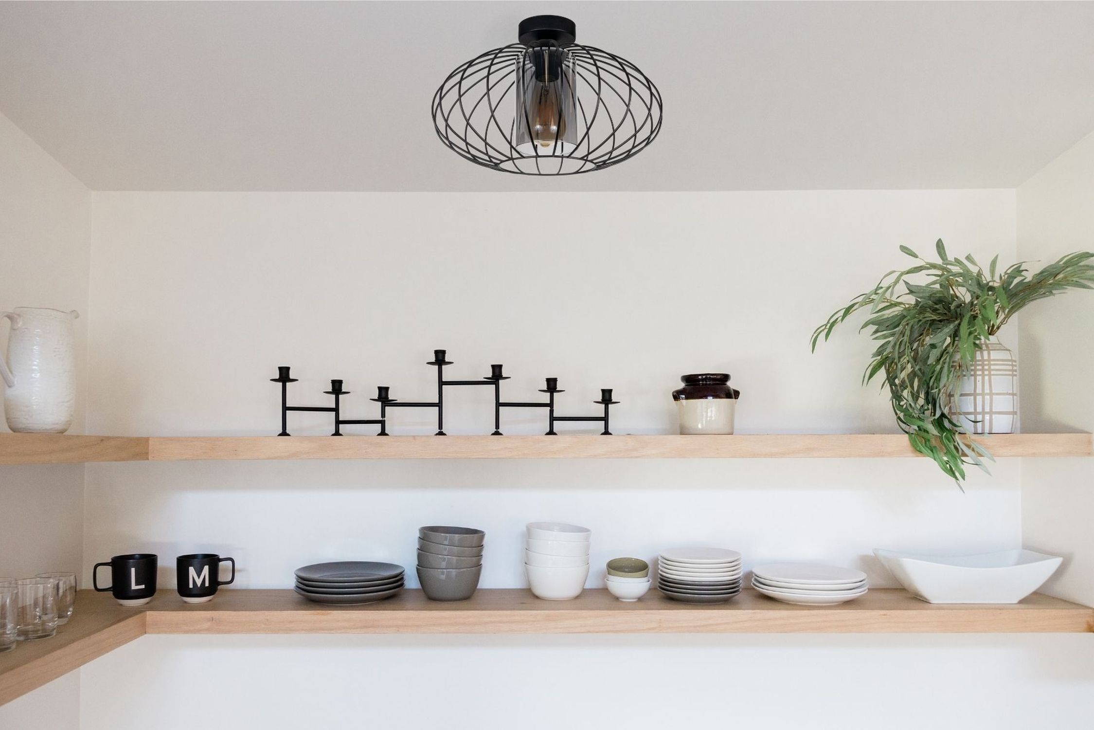 Runde Deckenleuchte E27 Ø34 cm Schwarz blendarm Retro Ablage, Tasse