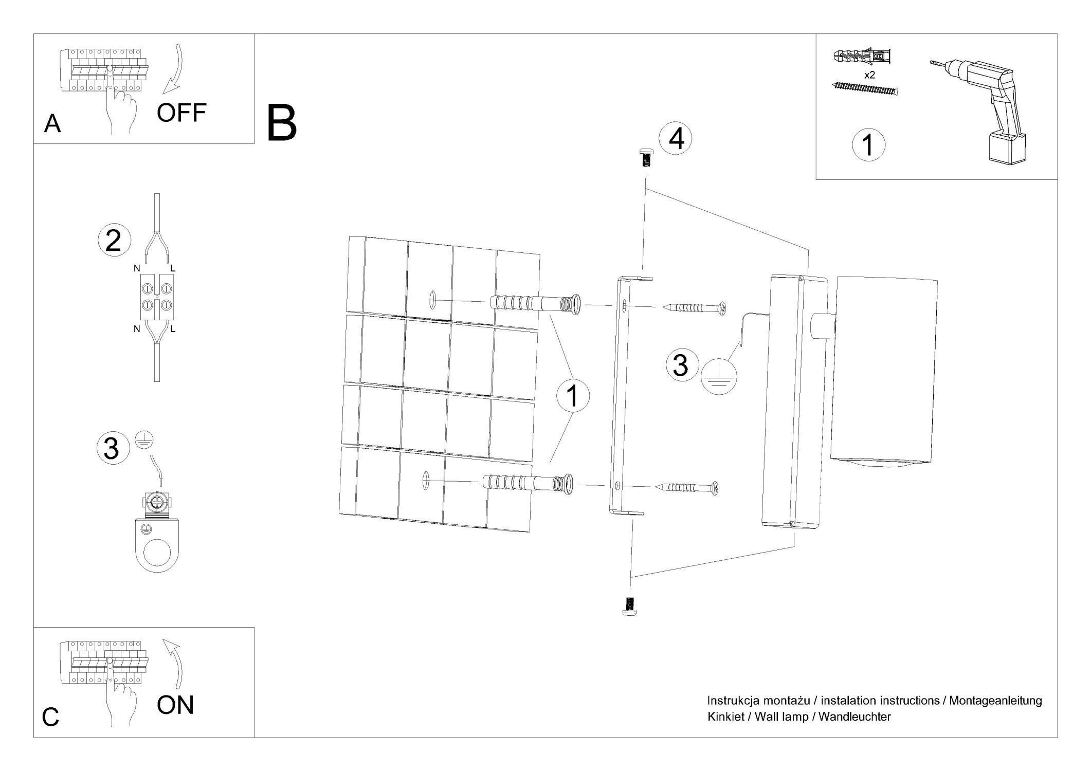 Wandleuchte Weiß Metall Downlight Modern innen GU10 Schaubild, CAD-Diagramm