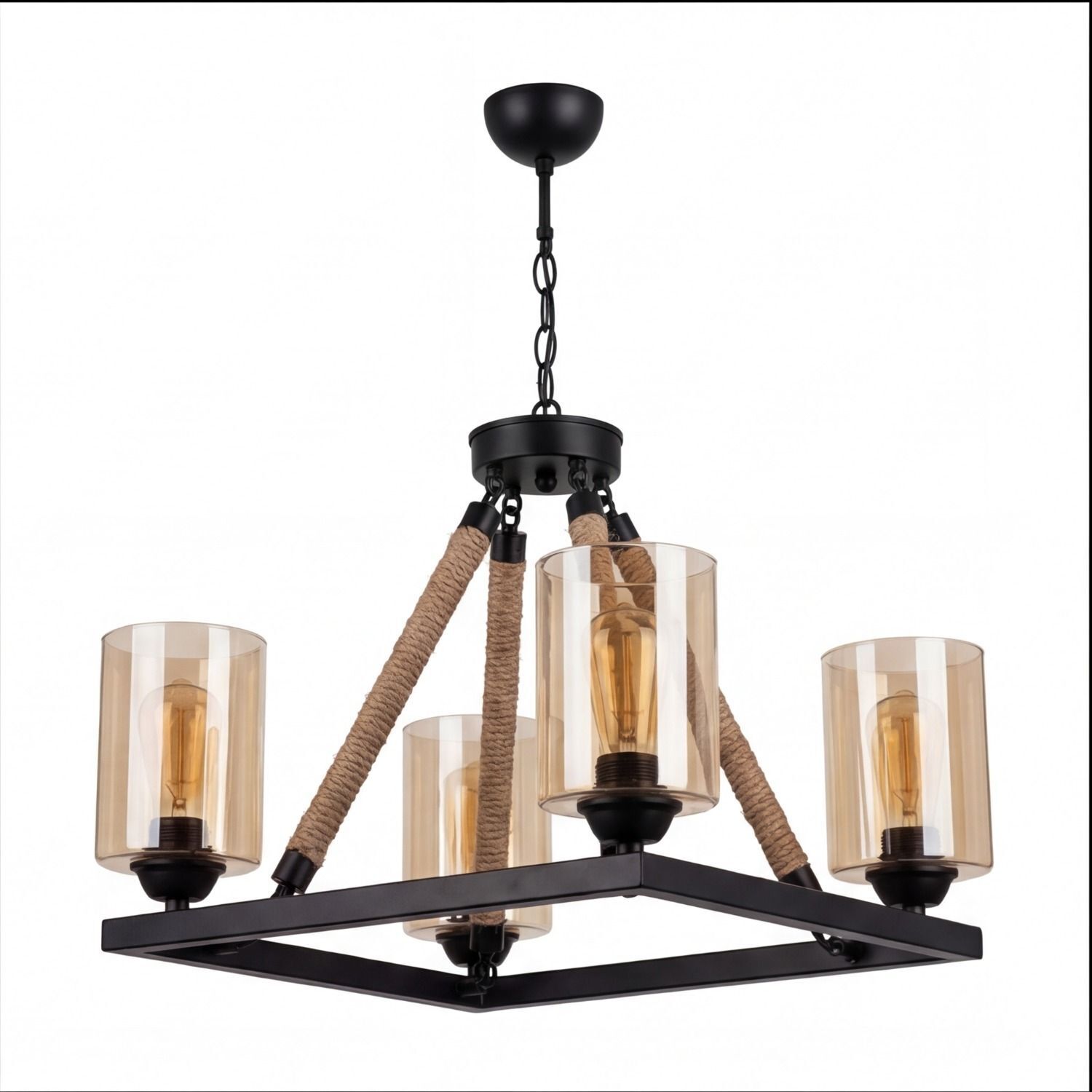 Kronleuchter Metall Rauchglas E27 B: 40 cm 4-flammig Hängeleuchte, Vierflammig, Gläser, Metall, Kraftkabel