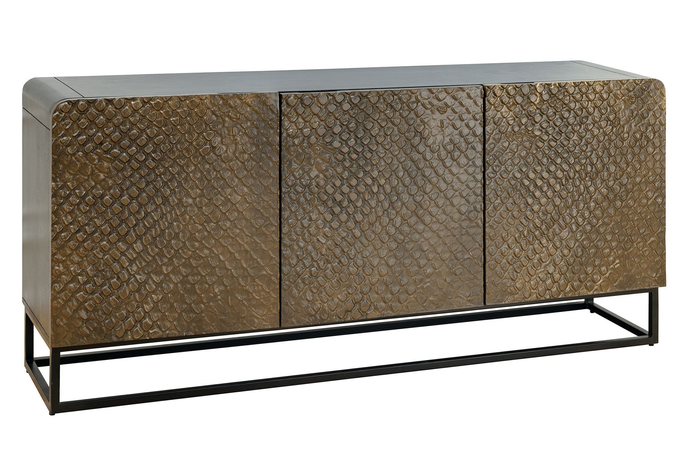 Beistellschrank 160 cm Holz Metall Braun Schwarz Handarbeit Moebel, Anrichte