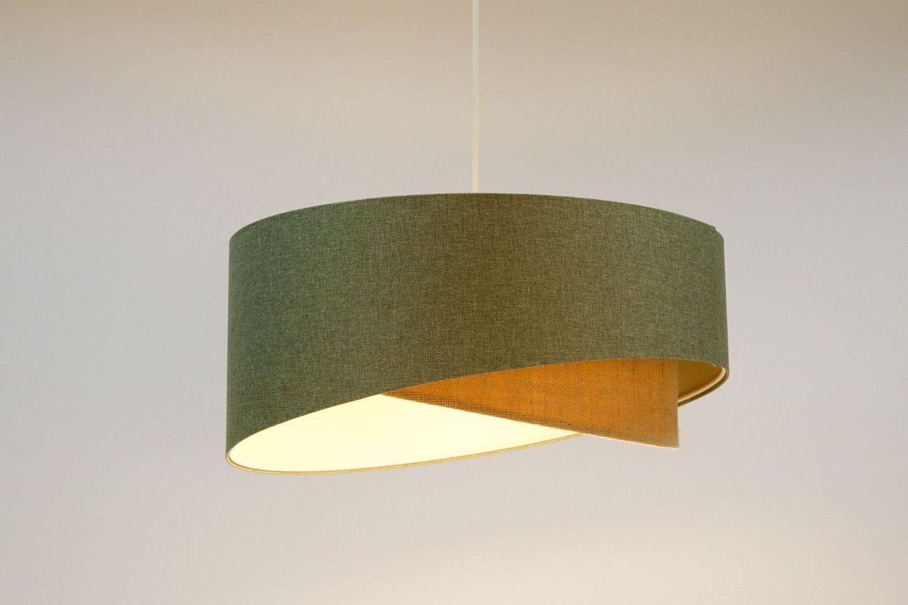 Suspension E27 Abat-jour en tissu Ø 50 cm Vert Beige réglable