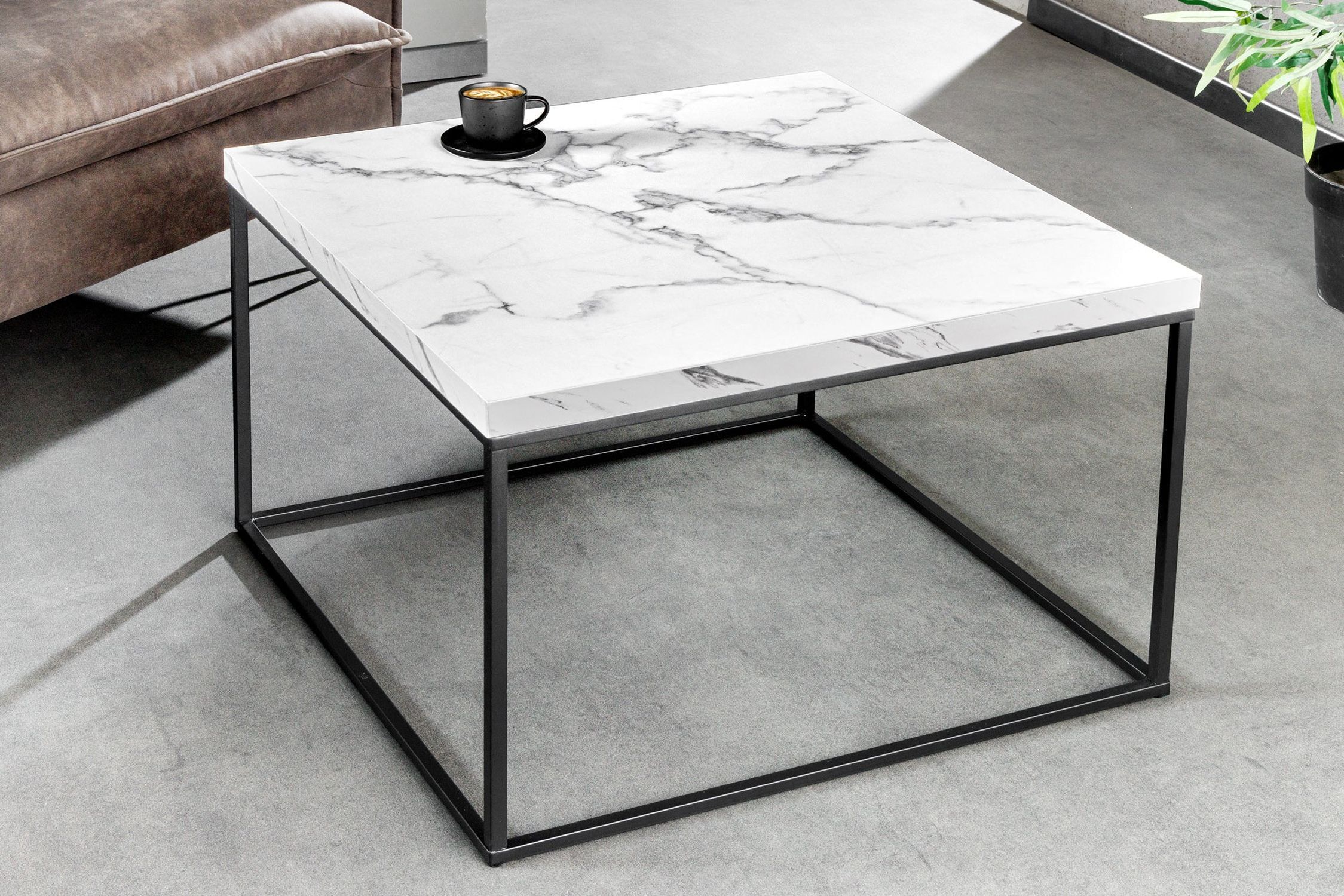 Couchtisch Weiß Schwarz 60 x 60 cm Marmor Optik Modern
