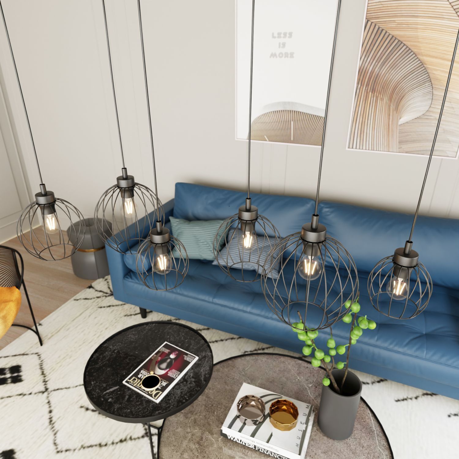 Suspension noire E27 métal 6 flammes L:125 cm Dekoration für Zuhause, Wohnzimmer, Tabelle, Kaffeetisch, Lampe