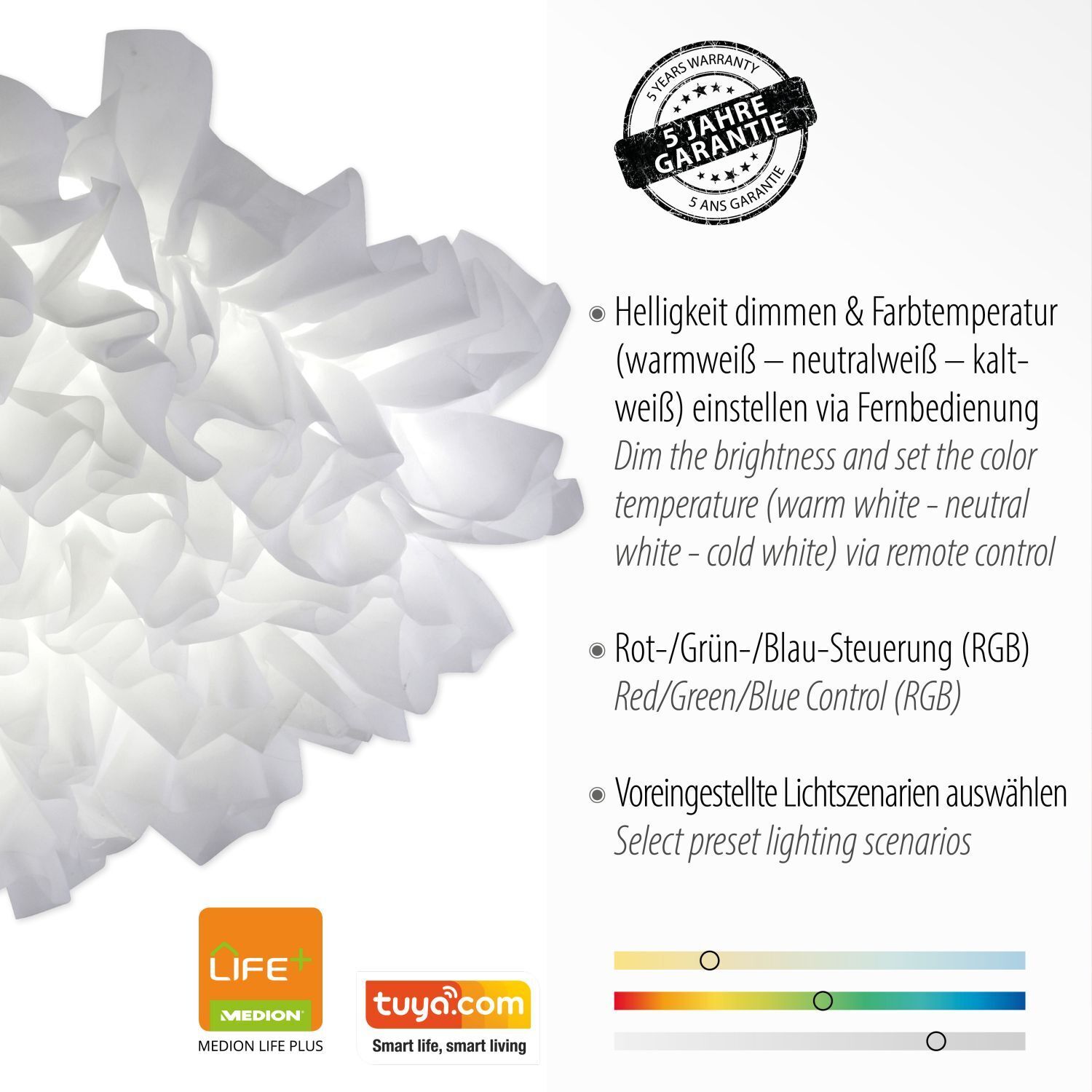 Plafonnier LED Tissu Blanc rond Ø50 cm 2700-5000 K