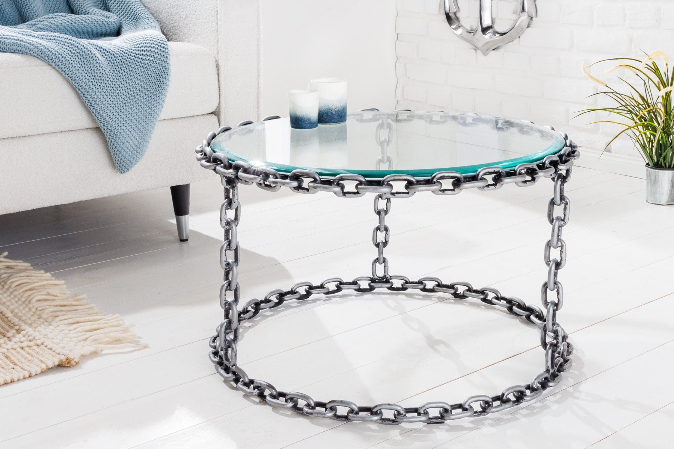 Couchtisch Hartglas Eisen in Silber 65x65 cm Handarbeit Couchtisch Hartglas Eisen in Silber 65x65 cm Handarbeit