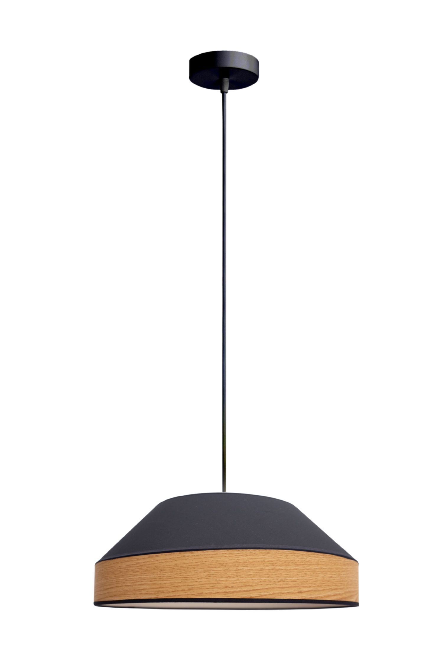 Suspension ronde tissu confortable noir naturel L:45 cm