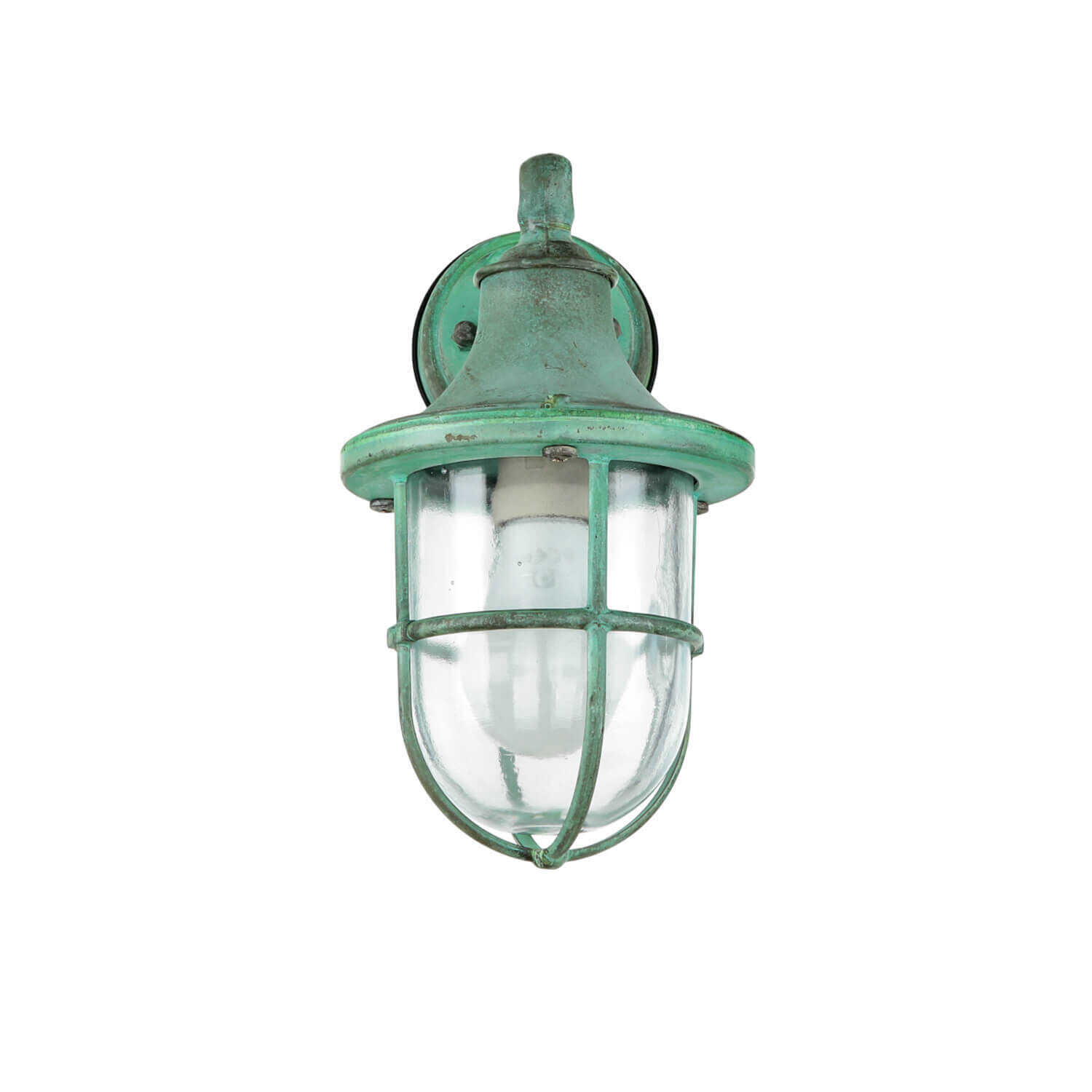 Lampe d'extérieur mur IP64 vert antique verre laiton véritable E27