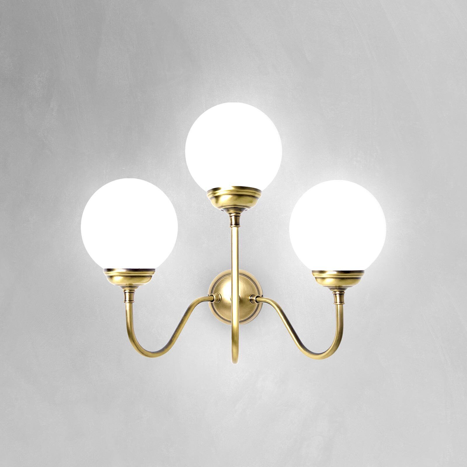 Wandlampe 3-flammig E14 Glas Echt-Messing B: 39 cm Leuchte, Lampe, Kronleuchter